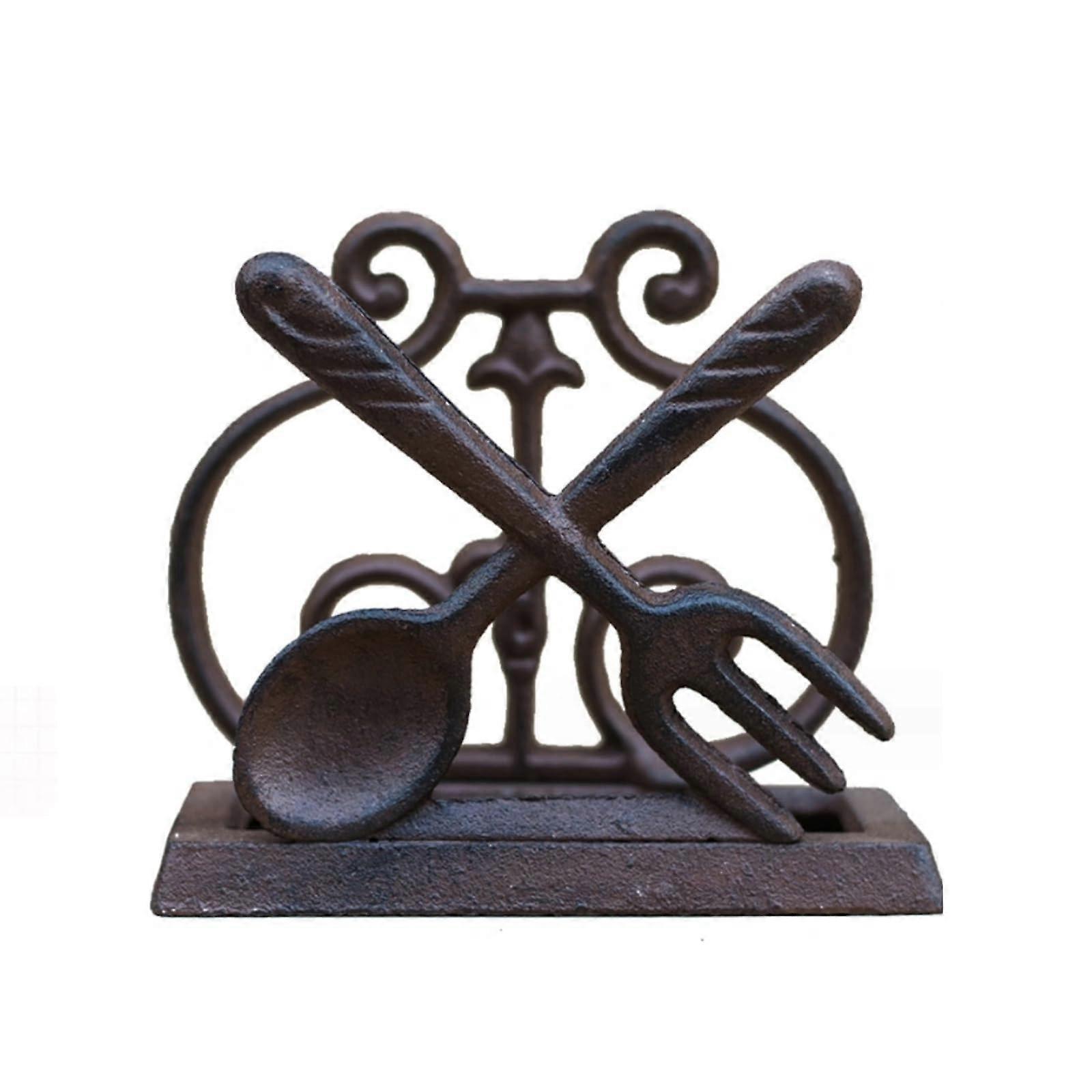 Napkin Holder Cast Iron With Animal Motif - Vintage Sofra Set, Rustic Table Decor, 12x12 Cm