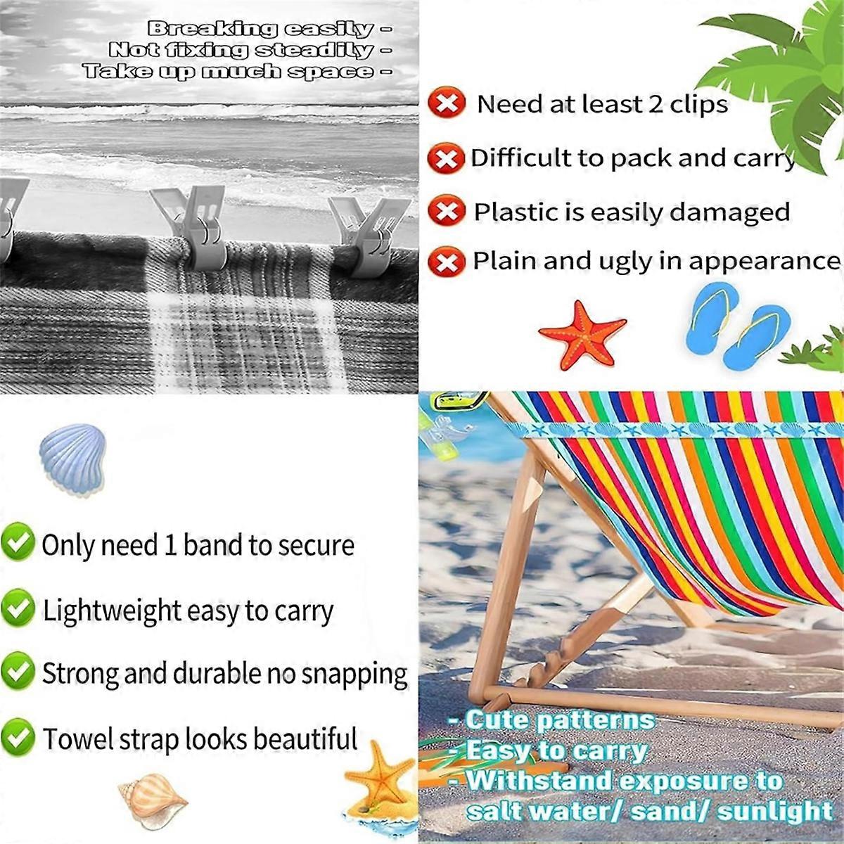 8 PCS Towel Bands for Beach Chairs,Windproof Beach Towel Clips