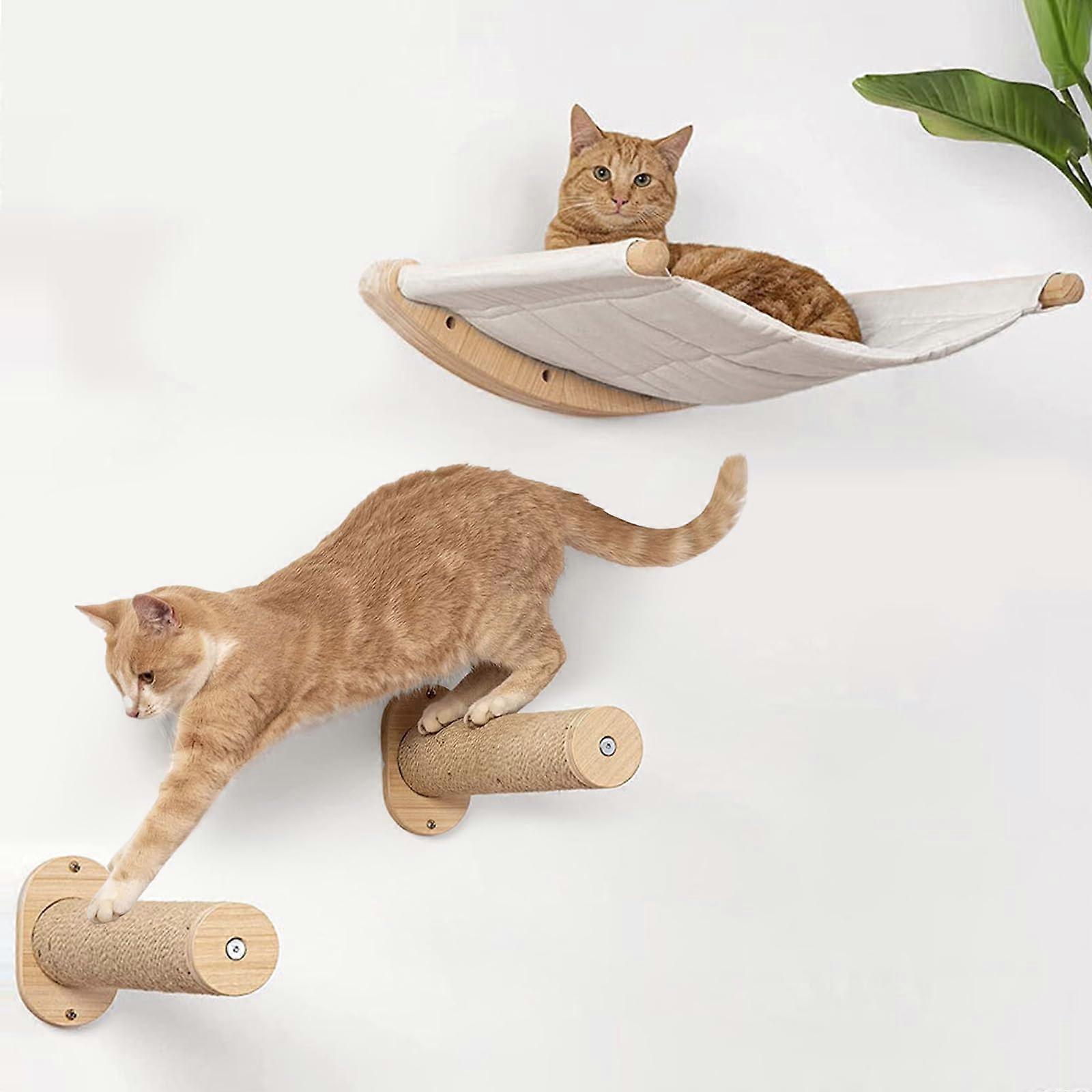 Cat Wall Furniture Set, Wall Mounted Cat Hammock Shelf with Two Steps, Climbing Perches for Large Cats and Kittens
