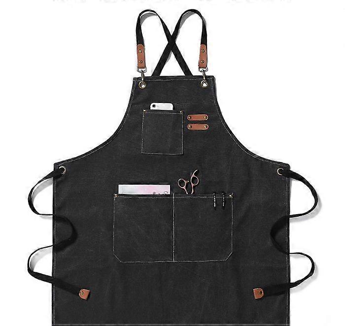 Canvas Work Apron with Adjustable Thickened Denim Strap for Kitchen Woodworking (Black)