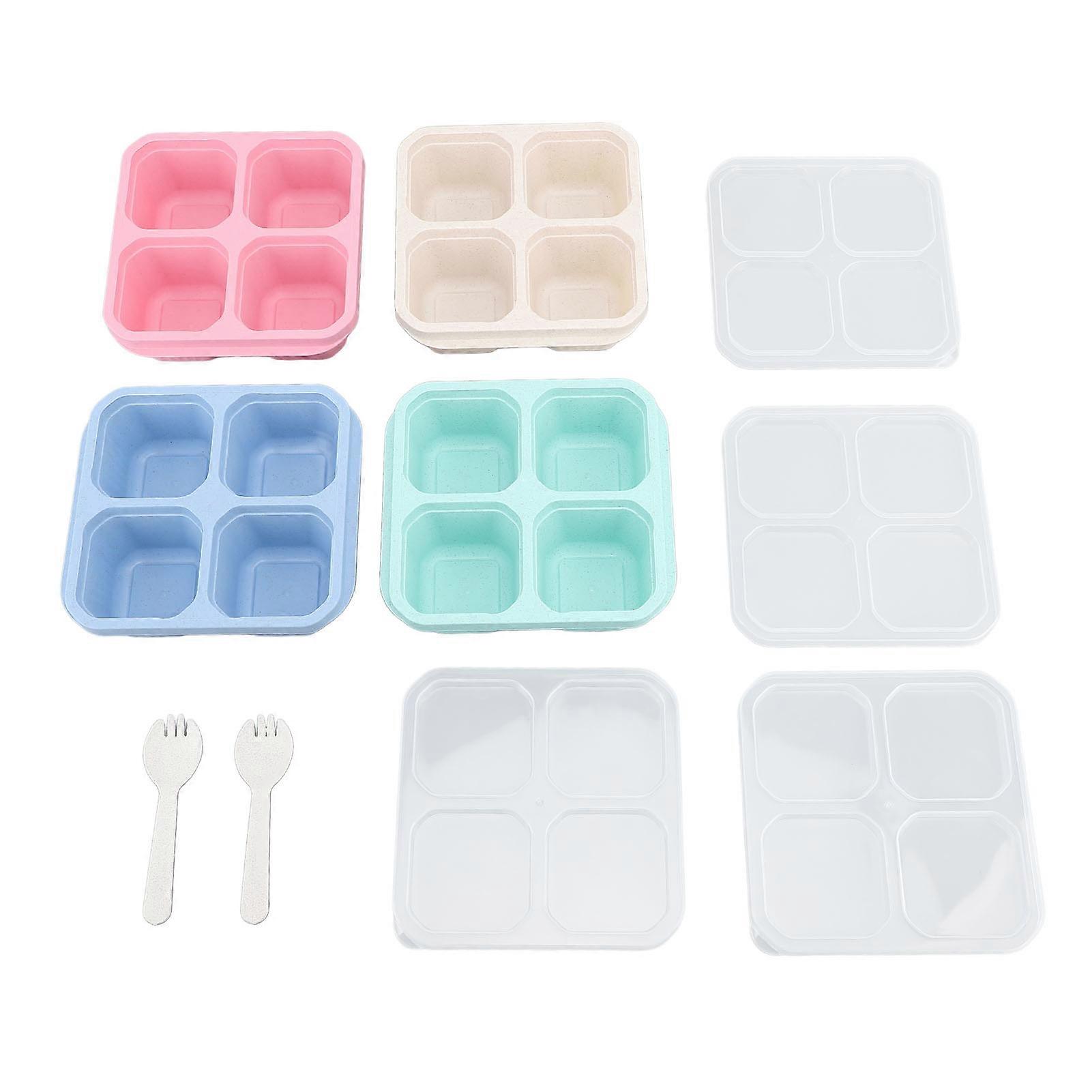 4 Colors Snack Box Stackable Reusable Dustproof 4 Divided Compartment Snack Container with Lid