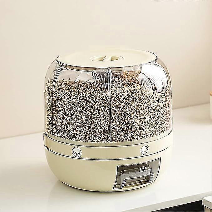 Rice and Cereal Storage Box - 6 Compartments Round Cereal Dispenser, 360 Rotating Food Dispenser with Lid for Beans, Rice, Peanuts, Barley