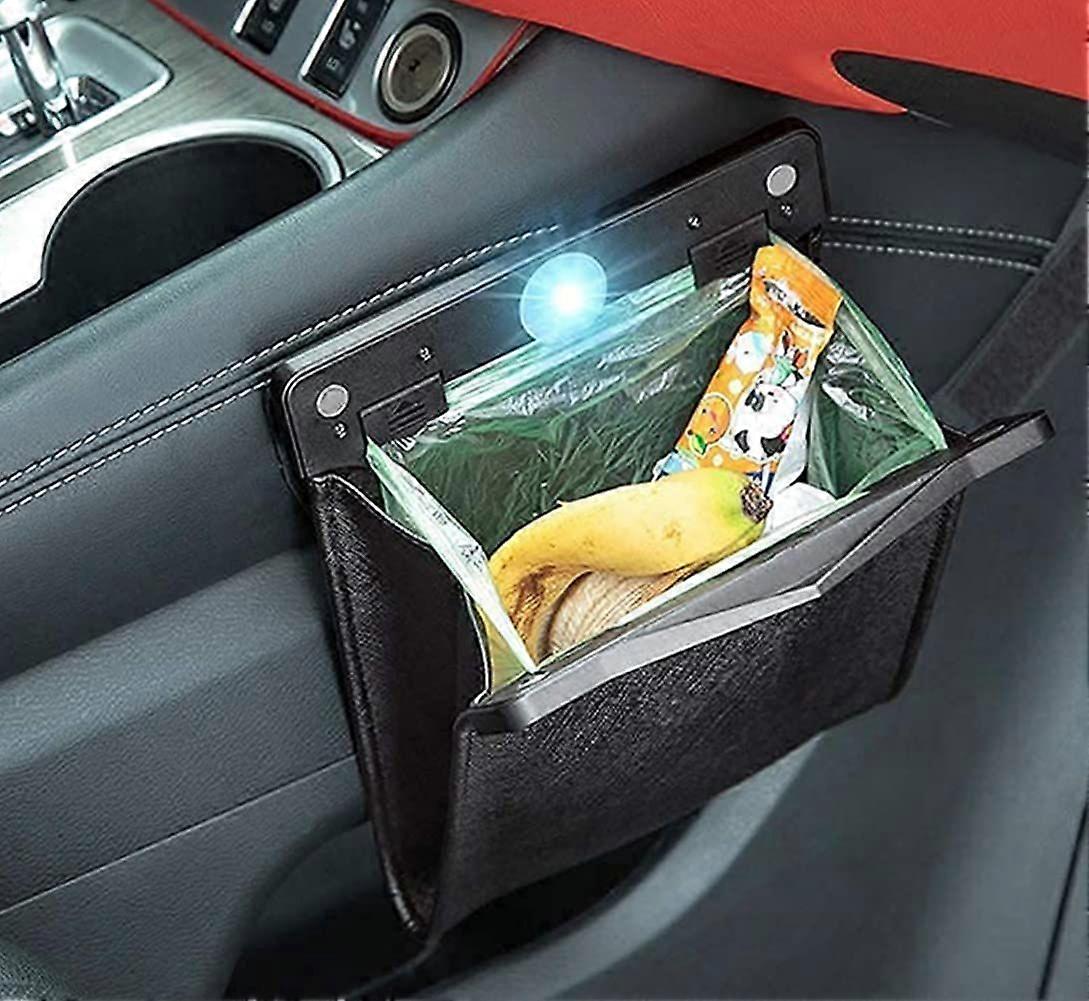 SBSGV Car Trash Bag, Superior PU Leather with LED Light and Magnet Closure Design, Bundle with Tissue Box and 30 Disposable Inner Garbage Bags, Waterp