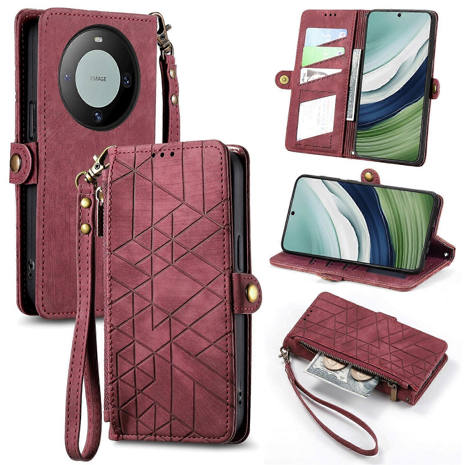 Geometric Zipper Wallet Side Buckle Leather Phone Case