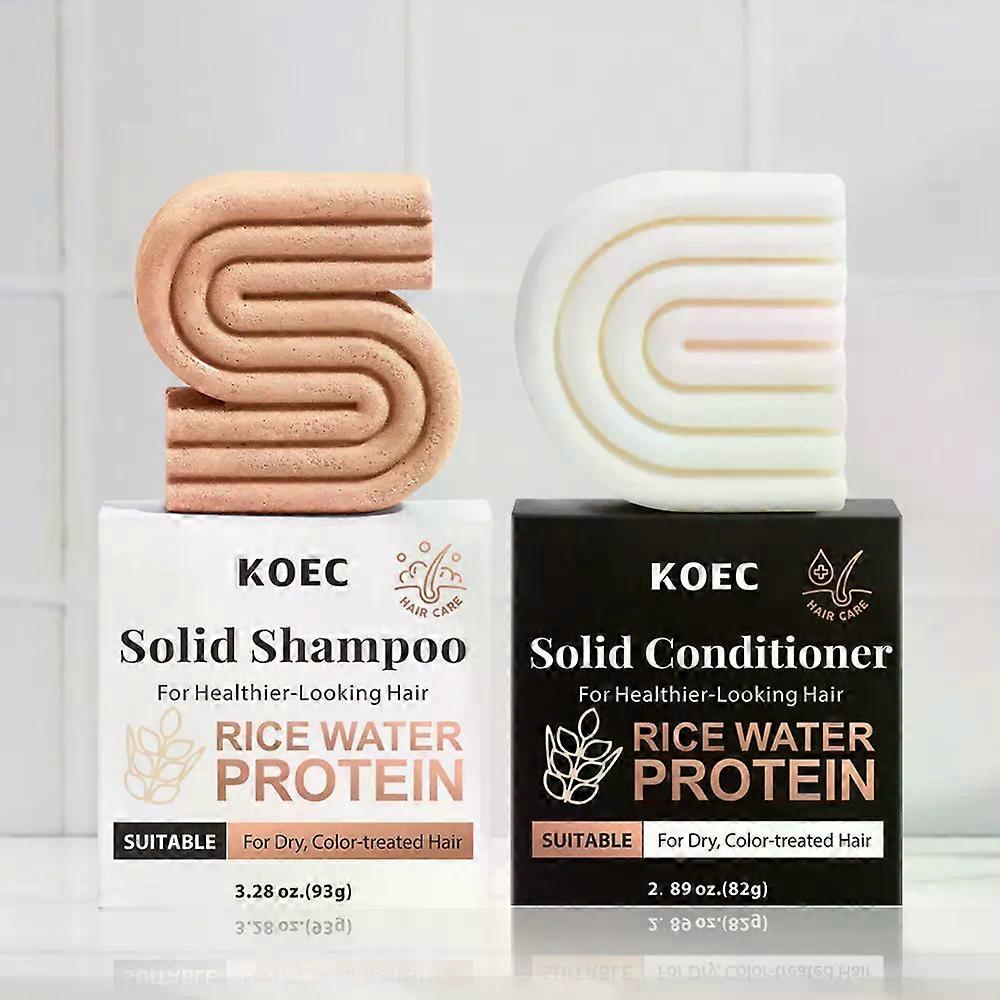 Rice Water Shampoo & Conditioner Set - Solid Rice Water Shampoo & Conditioner Bar Soap for Hair Care, Strengthening & Nourishing Soap Bar, Paraben-Fre