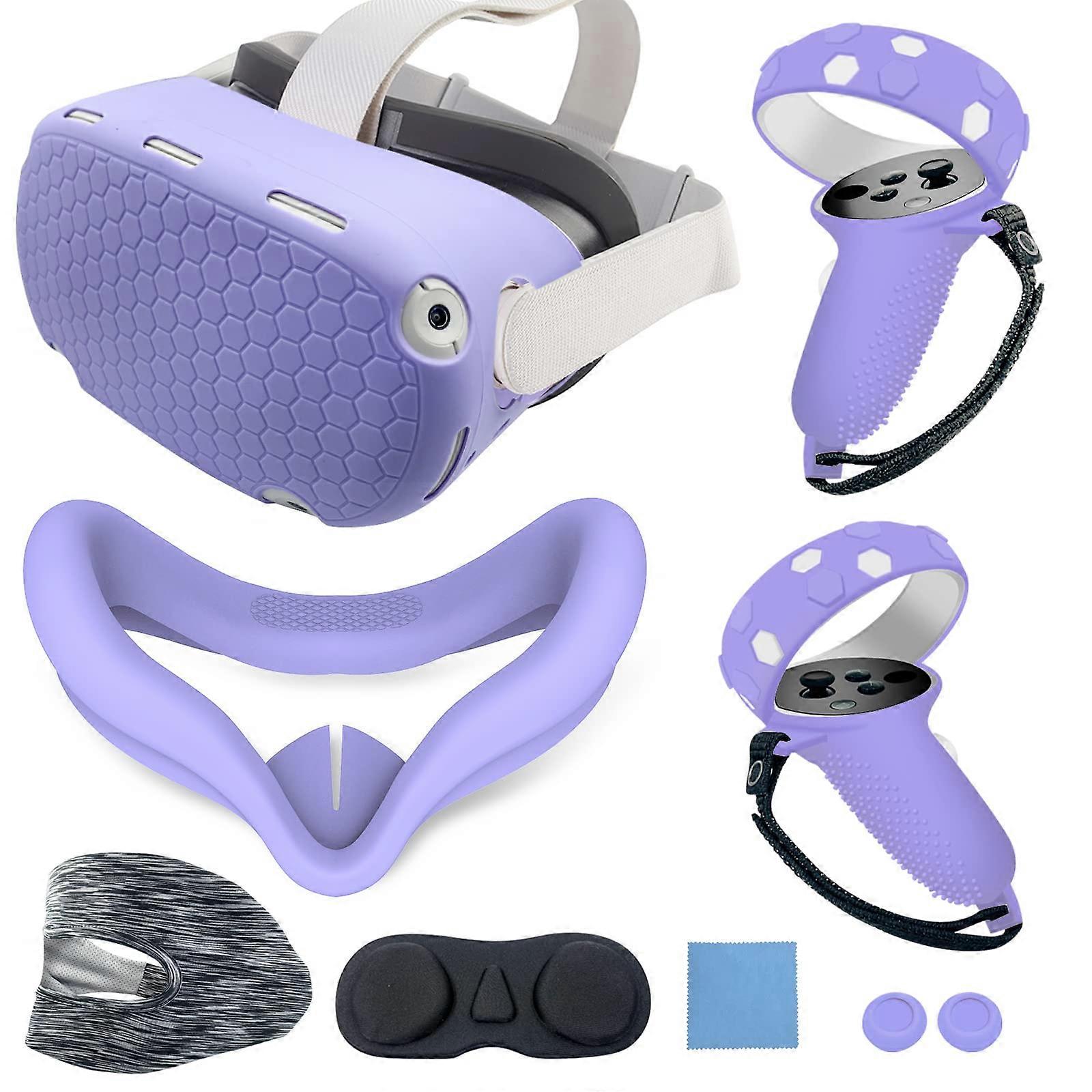 Silicone Cover for Oculus Quest 2 Protective Shell for Meta Quest 2 Controller Grips & Face Cover Set Multicolor Skin Purple