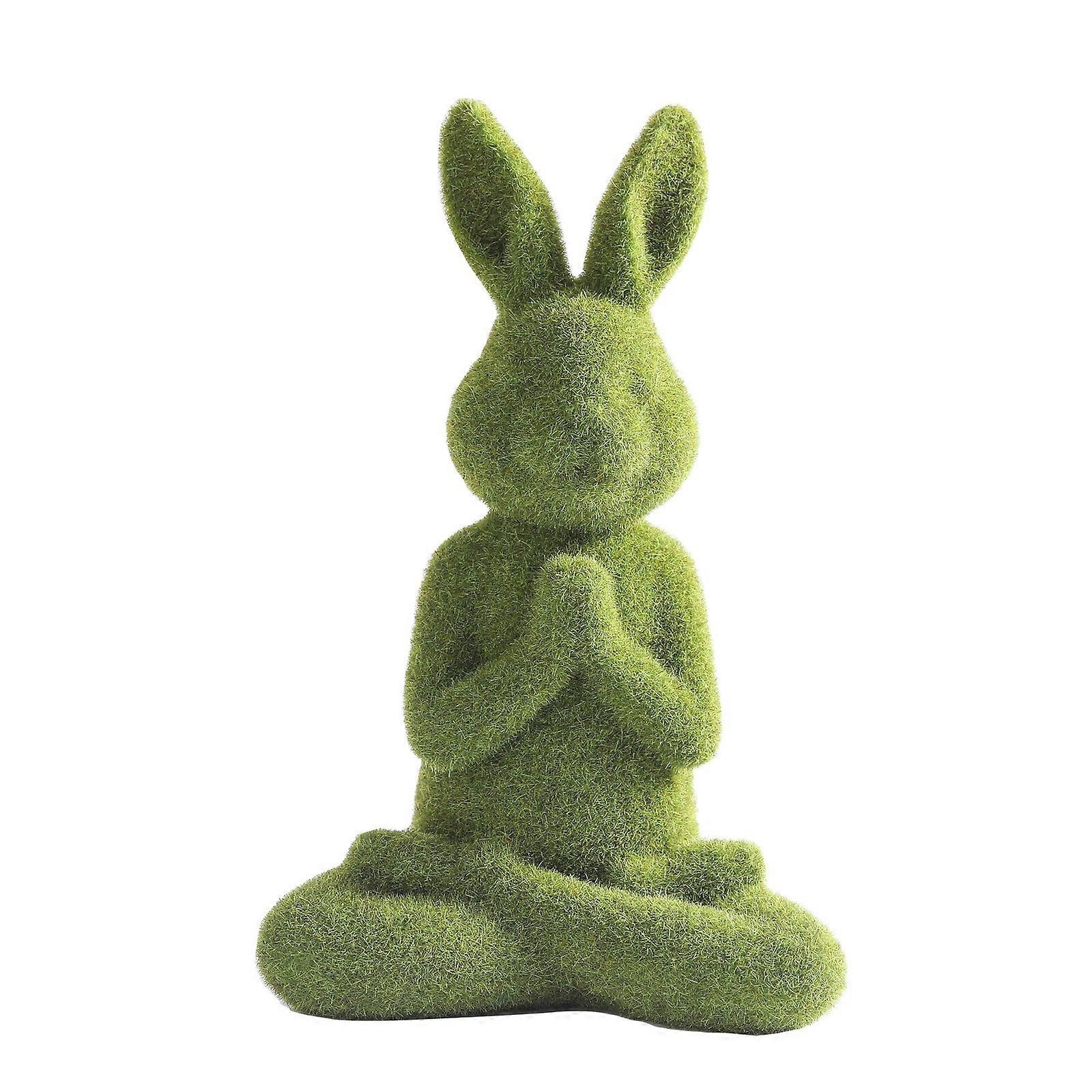 Easters Flocking Rabbits Decorations Elegant Green Flocking Rabbit Ornaments for Patios Lawn and Easters Festivities