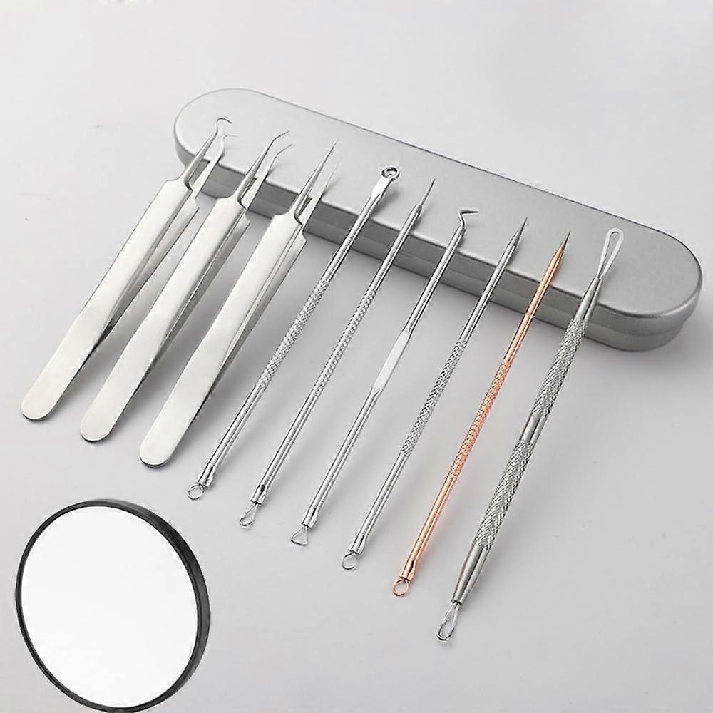 Medical Grade Stainless Steel Blackhead Remover Kit, 9PCS Extraction Tools for Blackheads, Whiteheads, Pimples with 15x Magnifier
