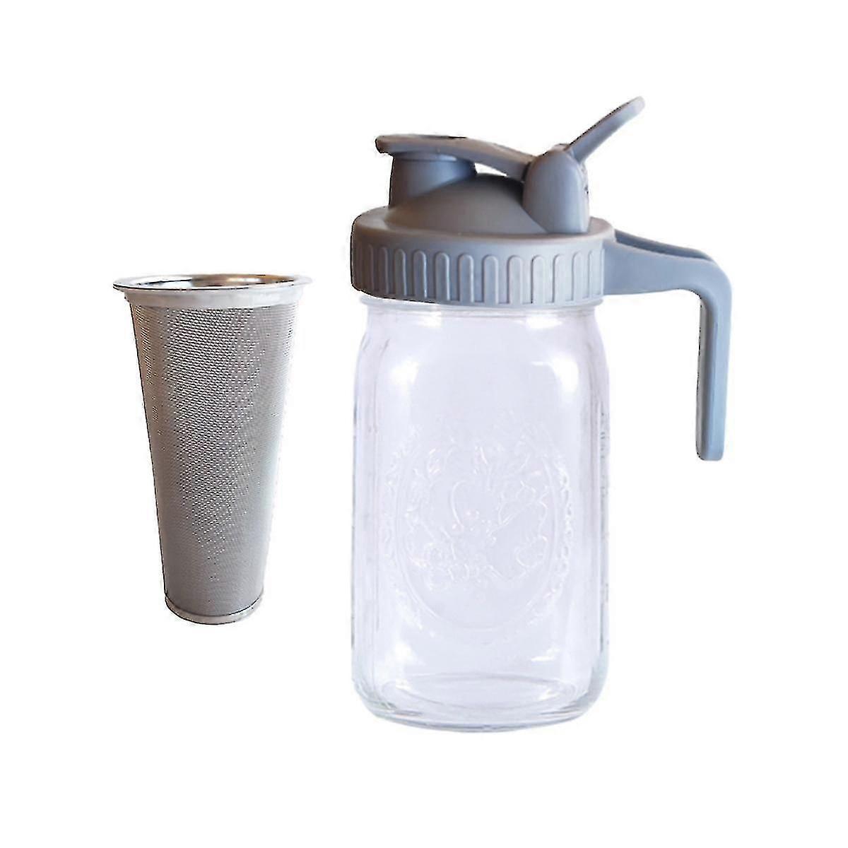 Cold Brew Coffee Maker Pitcher,32 Oz Thick Spout Lid With Handle & Stainless Steel Filter For Iced