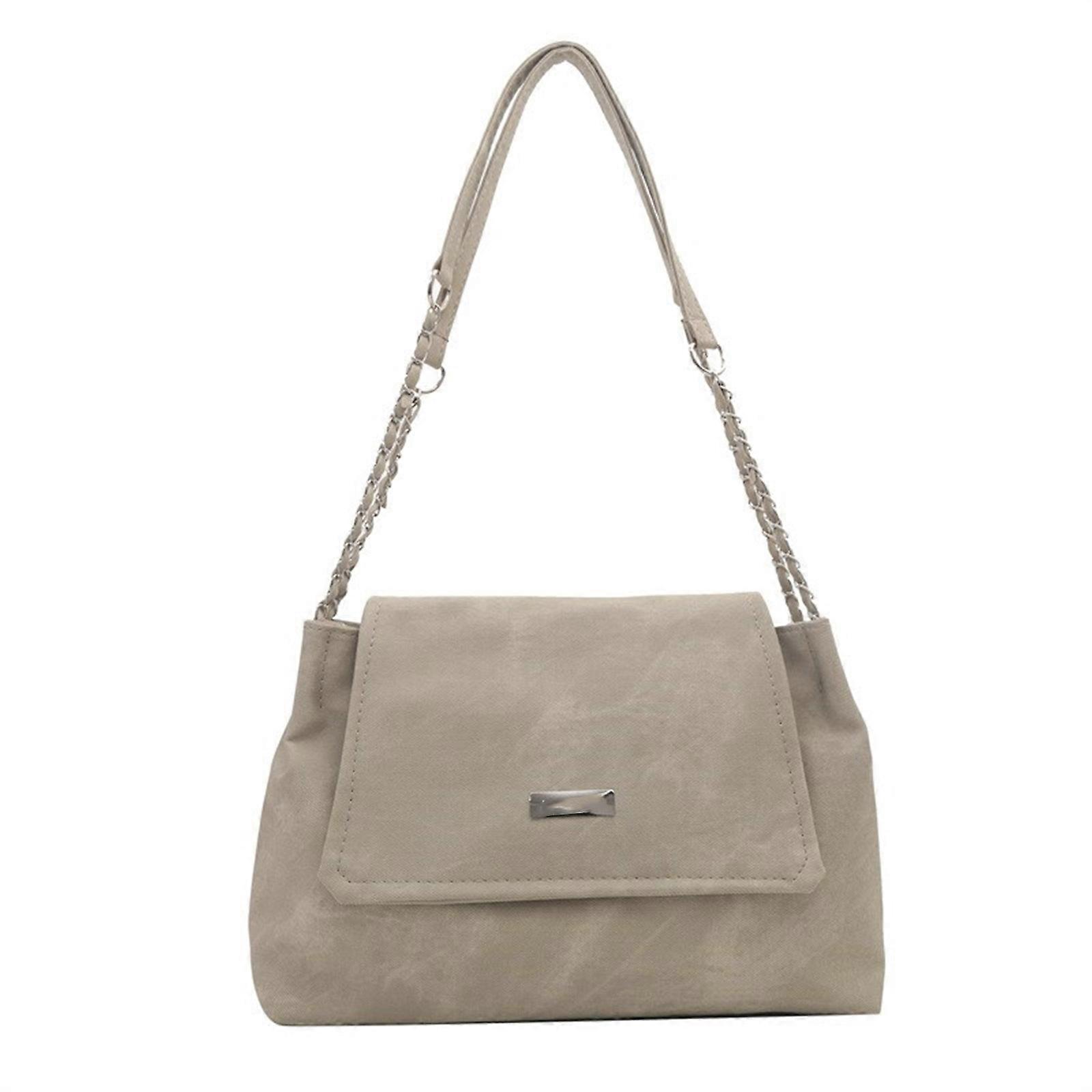 Women's Leather Shoulder Bag with Chain Detail Simple and Elegant Sling Bag Handbag for Daily Use  Light Grey