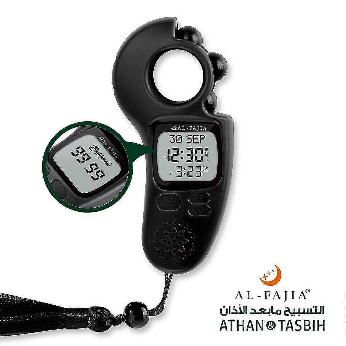 Beads Digital Tally Counter Tasbih with Athan Alarm Clock Auto Prayer Time Qibla Direction Hijri Calendar Dual-Language