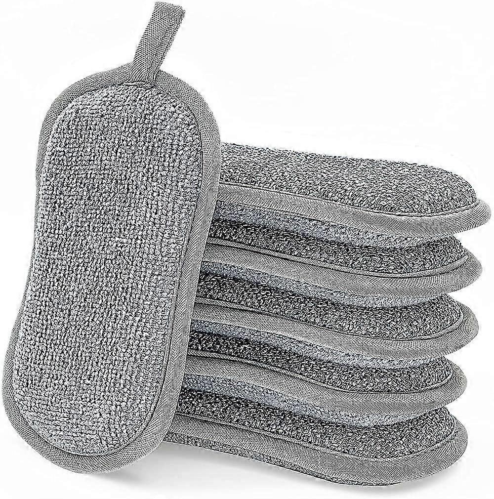 Washable Dish Sponges, 6-Pack Double-Sided Non-Scratch Antibacterial Microfiber Sponges