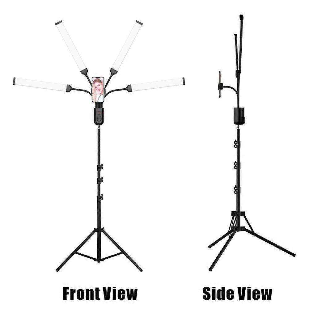Flexible 4-Arms LED Video Light Photography Fill Light 3000K/4000K/6000K Bi-color Dimmable Timer with Phone Holder 1.6M/63in Metal Light Stand Remote