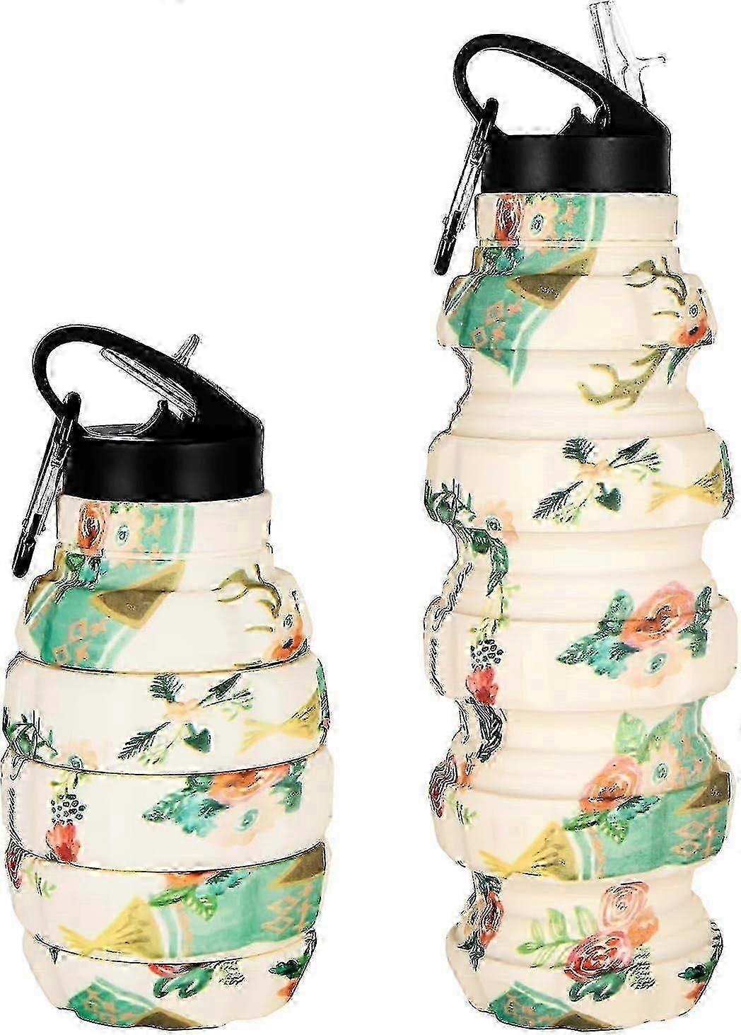折りたたみ式18オンスBPAフリーシリコンウォーターボトルジムキャンプハイキング用 - 花