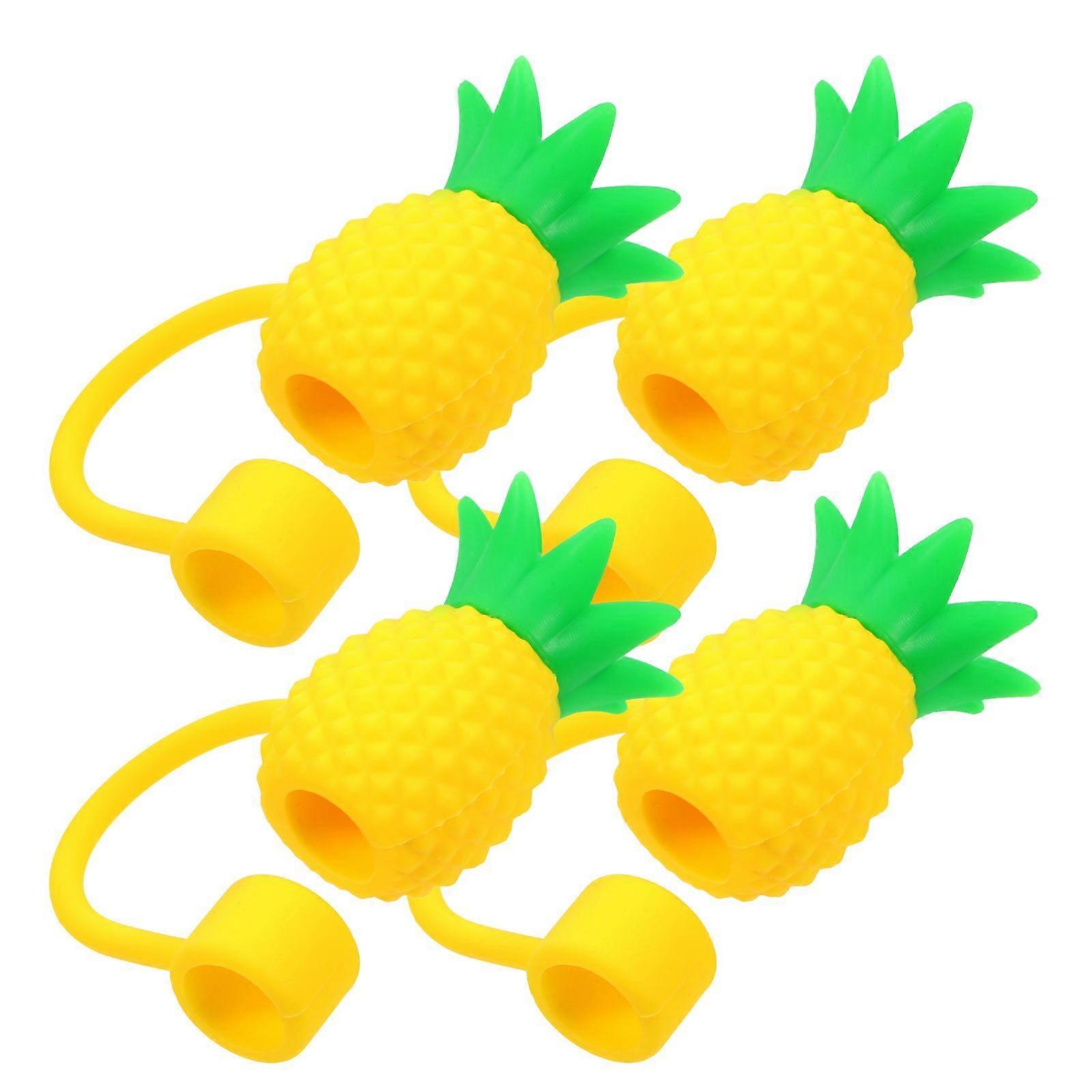 4pcs Pineapple Straw Tips Lids Silicone Straw Plugs for Straw Cups Drinking Straw