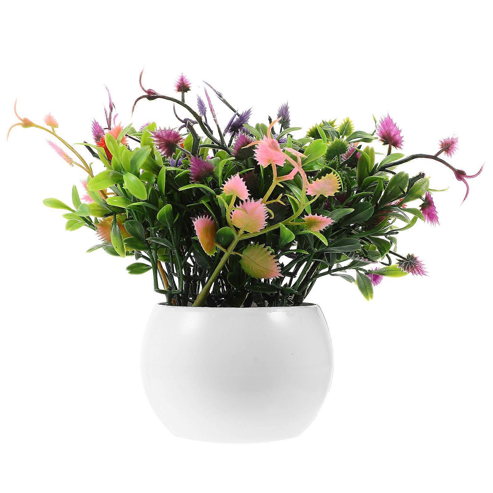 Artificial Flower Bonsai Miniature Tree Multi-Colored Decorative Stable Base Maintenance-Free 8x15cm 1Set