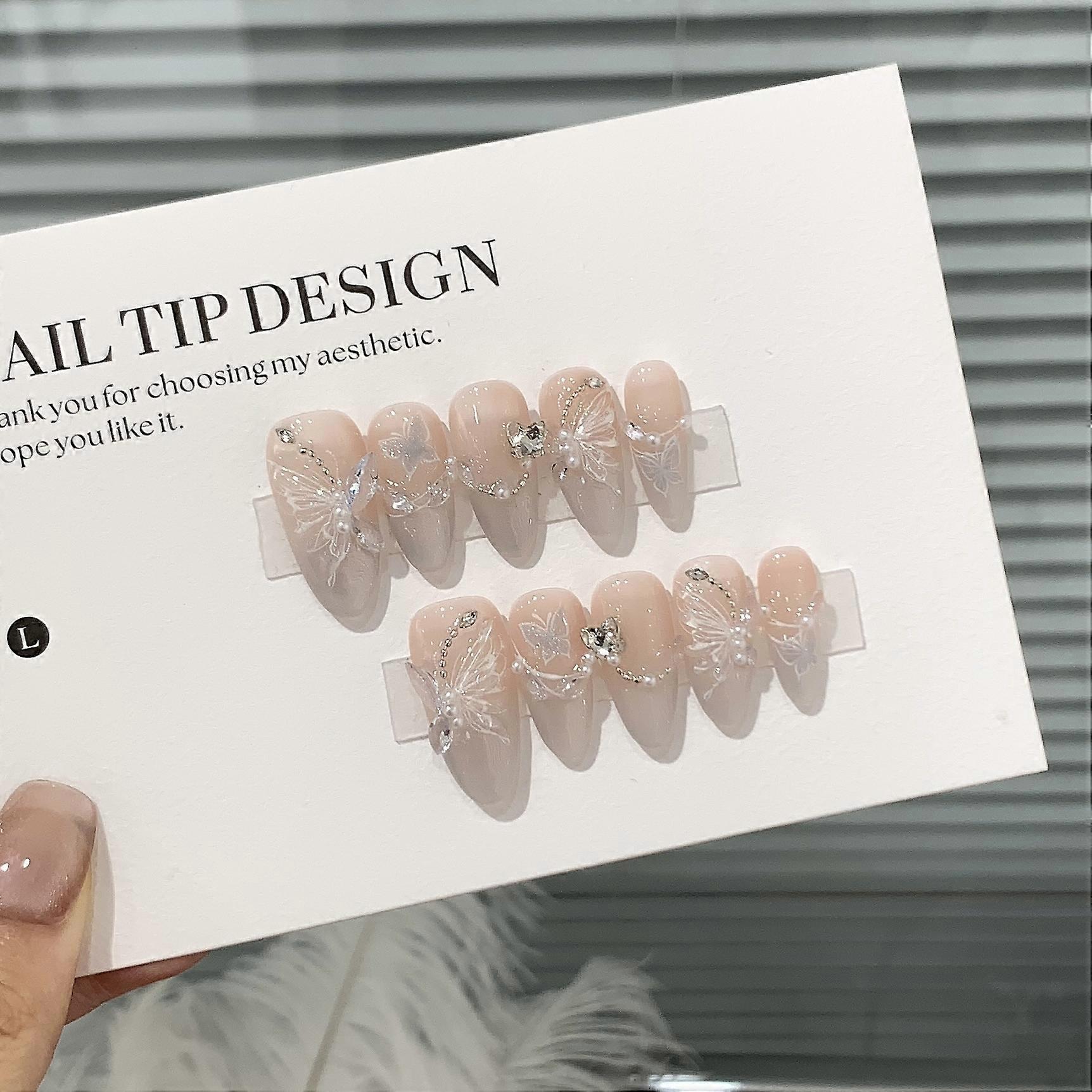 Handmade wearing armor, daily high-end boutique high-end feel light luxury simple and short armor false nails short almond acrylic wearable manicure