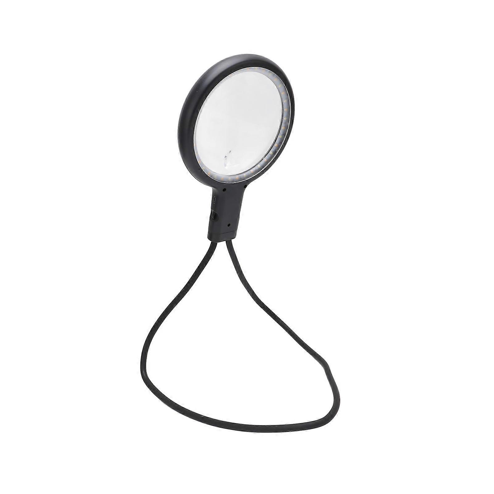 LED Magnifying Glass 2.5X 10X 36 LEDs 3 Color Temperature Neck Hanging Magnifier for Reading Sewing Crafting Black
