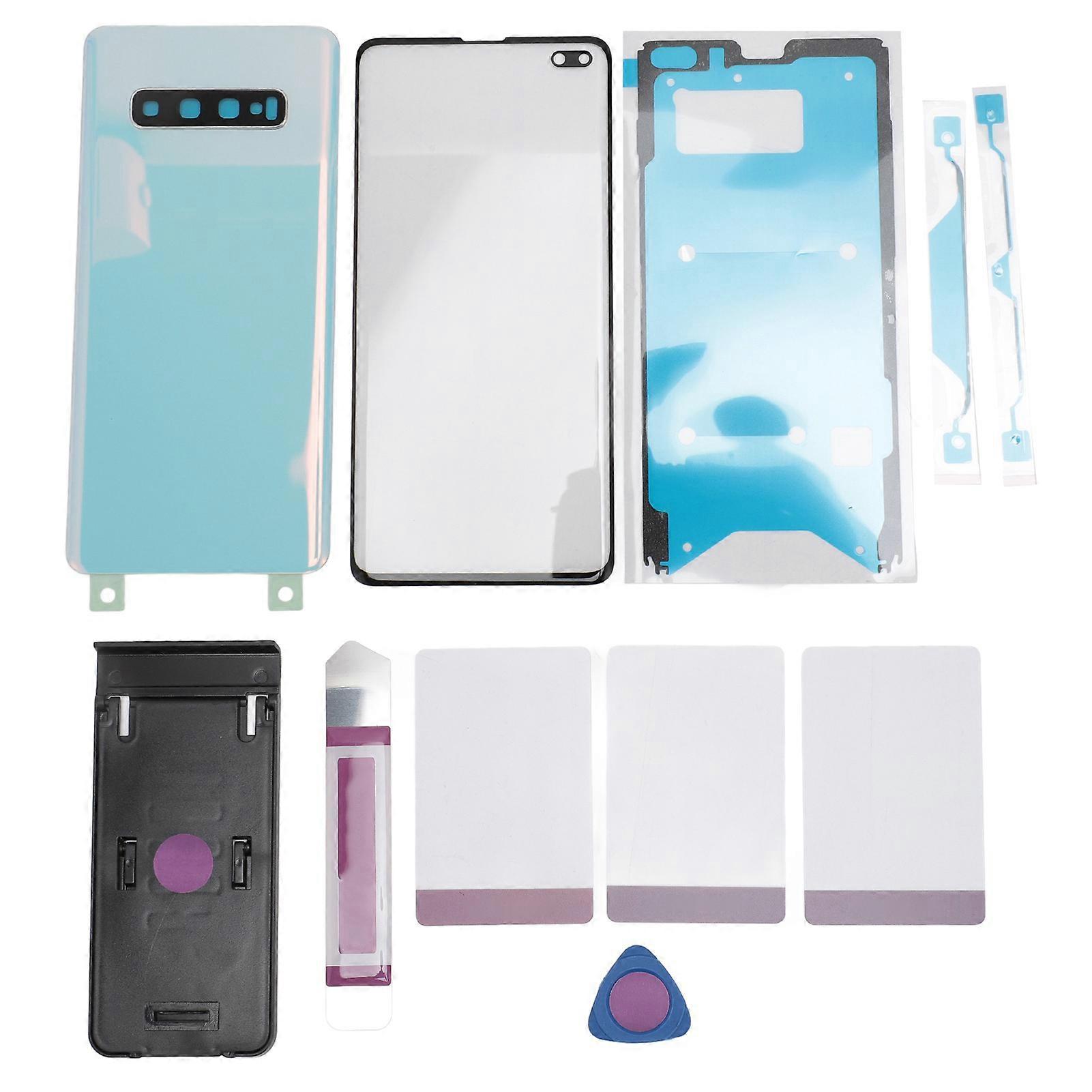 Kit de réparation pour Galaxy S10+Plus, coque arrière en verre, lentille extérieure avant, objectif d'appareil photo préinstallé, blanc