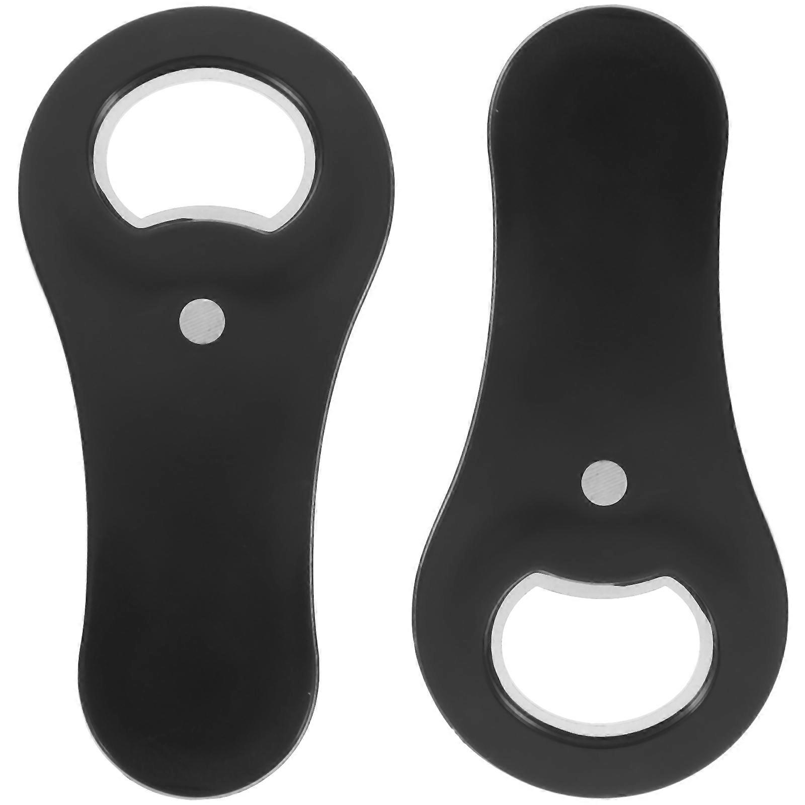 Kitchen Bottle Opener With Magnet Rectangular Shape Black Color Stainless Steel Material 2Pcs