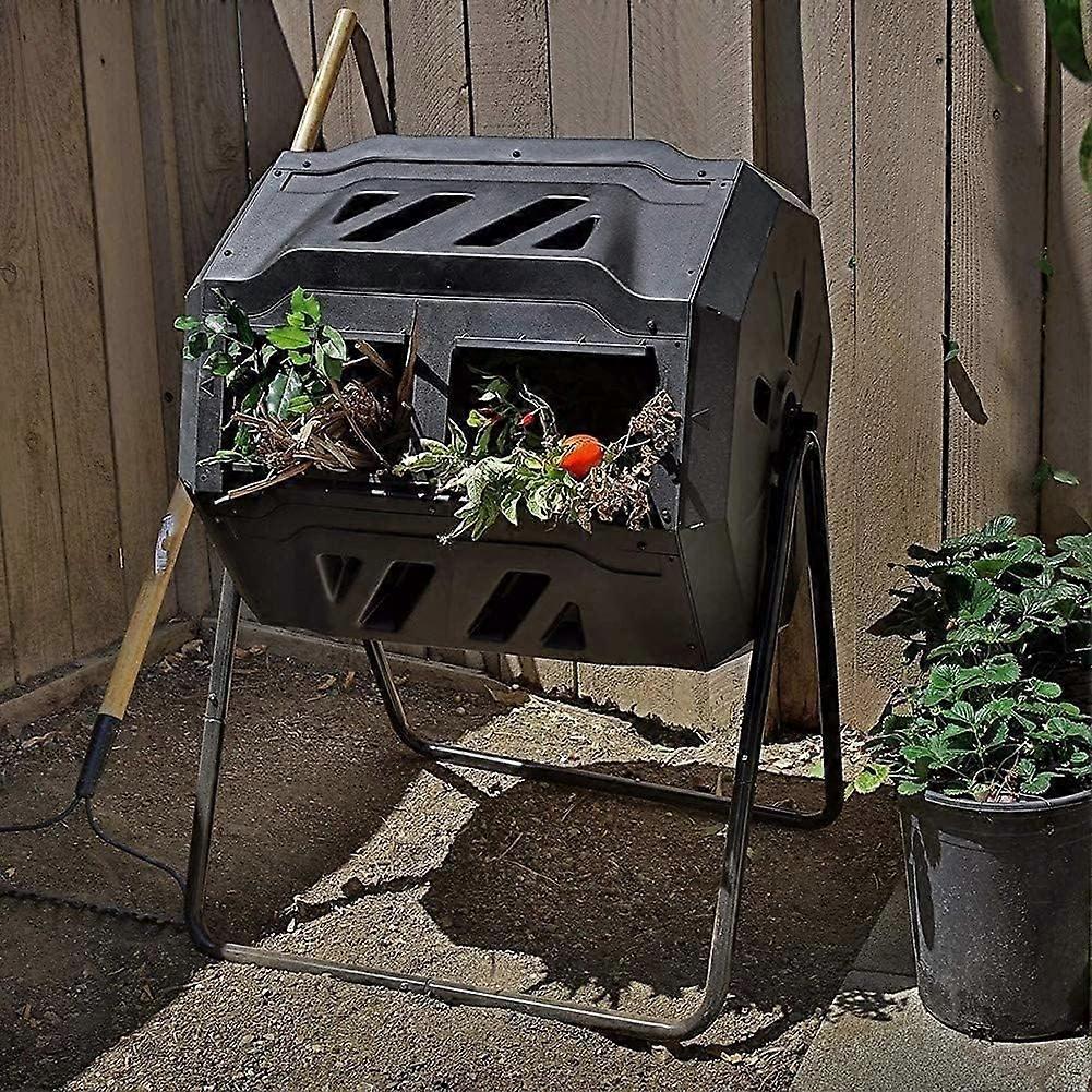 37 Gallon Drum Composter, Extra Wide Double Chamber with 360 Degree Rotating
