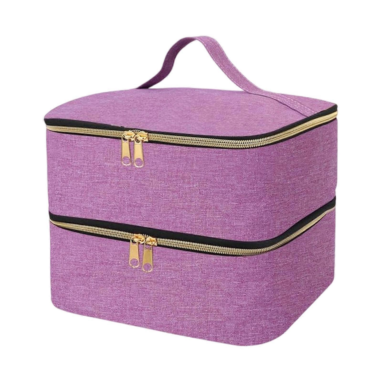 Professional Manicure Set Storage Case Portable for Polish Bottles Lamp Tool Double Compartment Protective Organizers  Purple