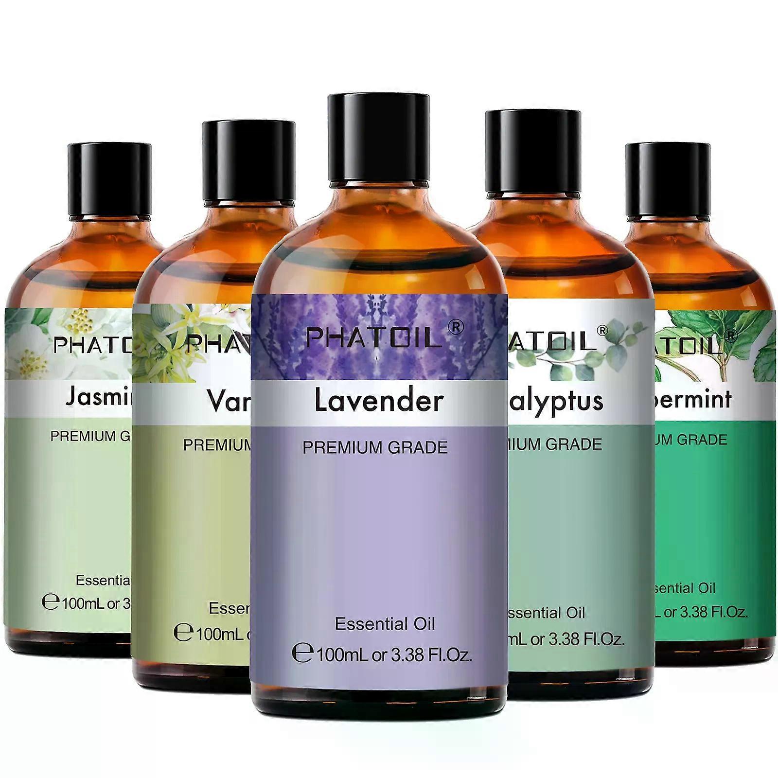 Security PHATOIL 100ml Eucalyptus Essential Oil Lavender Vanilla Jasmine Lemon Bergamot Aroma Oil for Diffuser Aromatherapy Candle Making