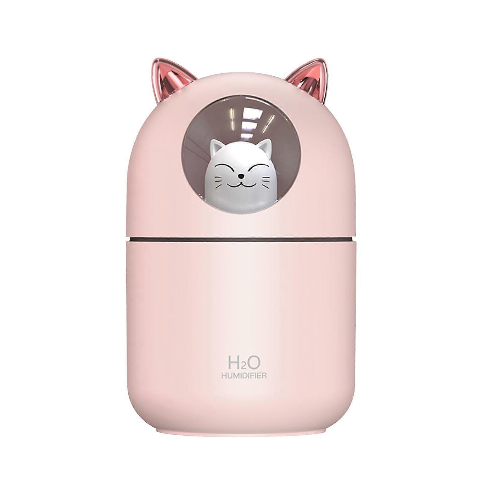 300 ml Cute Cat Humidifier for Bedroom USB Mini Cool Mist Humidifier with 2 Spray Modes Night Light Rose