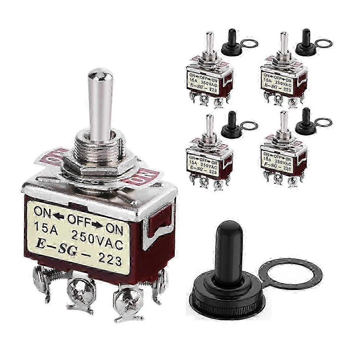 5PCS Momentary Toggle Switch 12V DC 3 Position 30A DPDT (ON)-Off-(ON) 6 Pin Toggle Switch with Cover for Vehicles