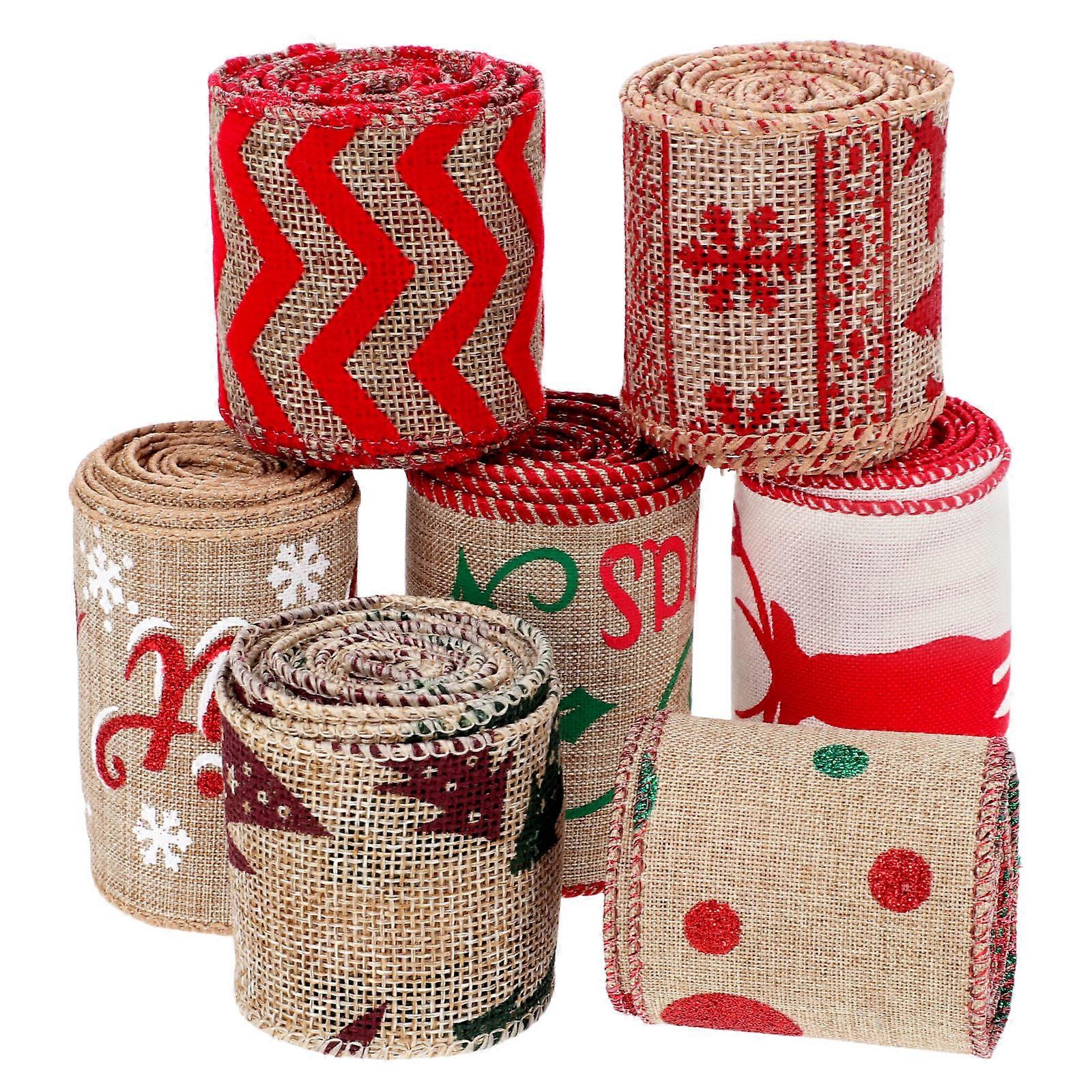 Packaging Ribbon Christmas Party Decorations Polyester Fabric Roll Shape 7Pcs