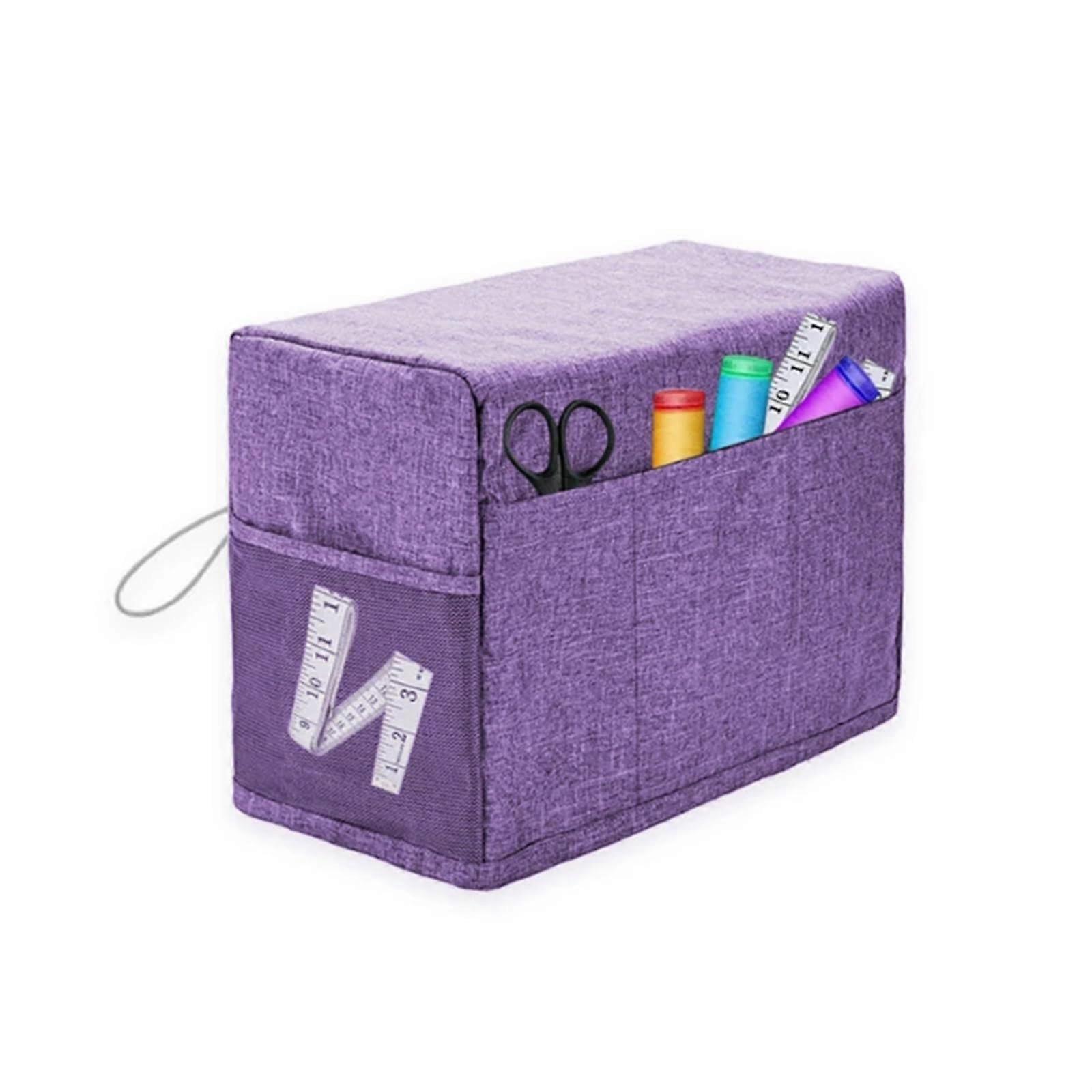 Sewing Machine Dust Cover with Storage Pockets, Protective Fabric Case for Home Use (Purple)