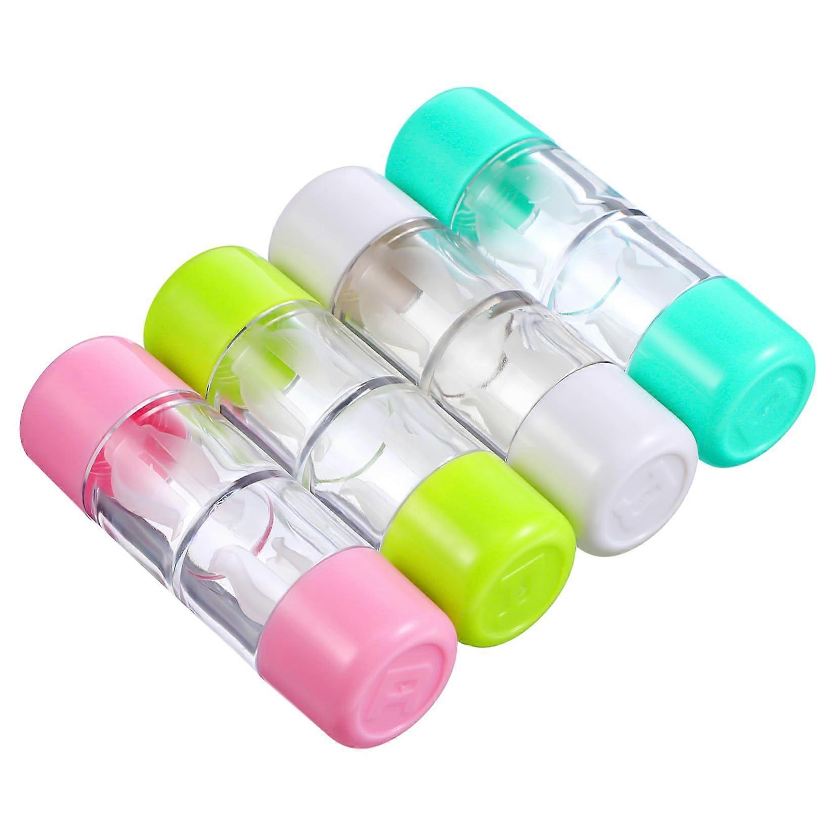 Mini Contact Lens Case - 4pcs RGP Hard Storage Container, White and Green, Assorted Colors, Travel-Friendly Design