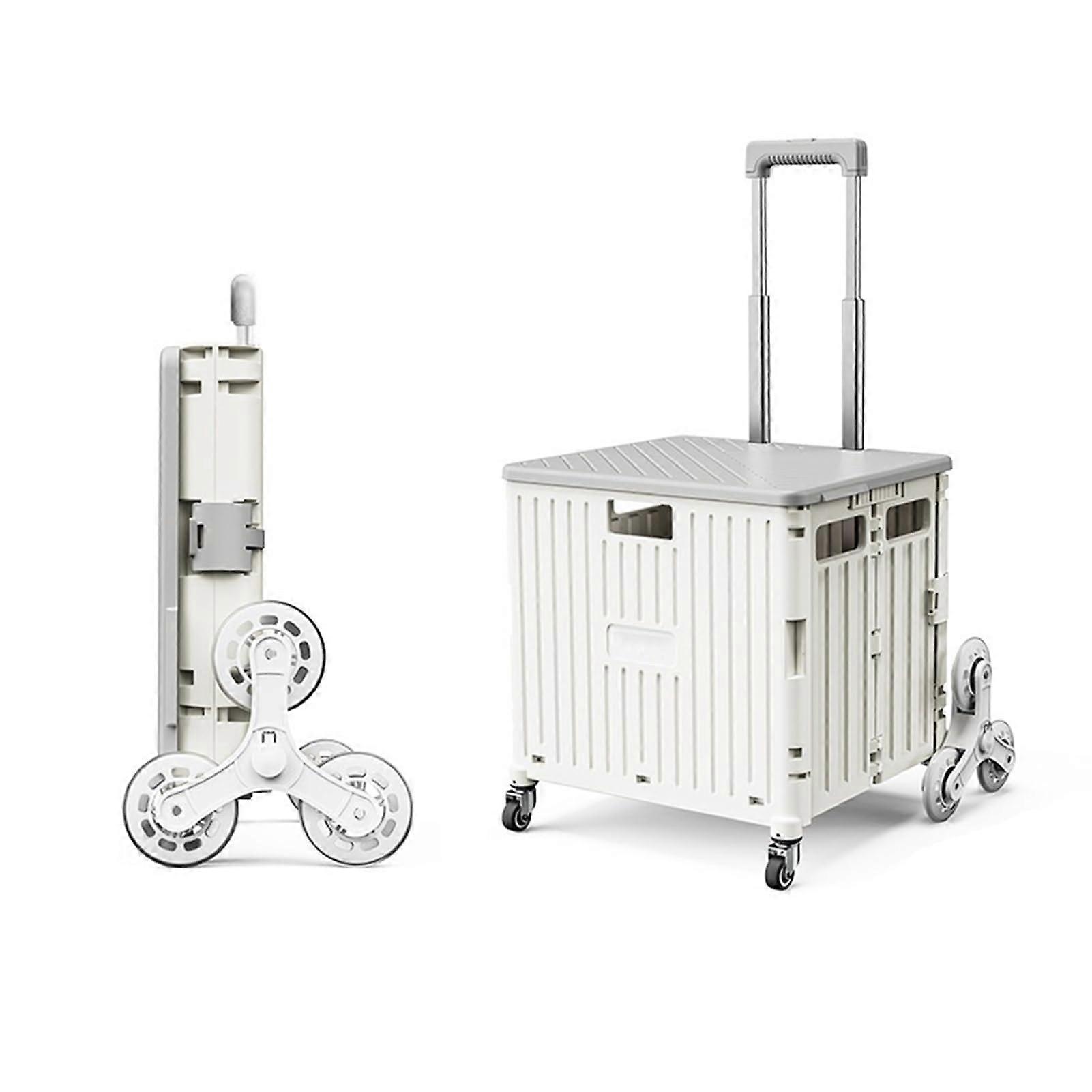 Folding Hand Trolley with Wheels, ASN, 8 Wheels, Foldable AllPurpose Trolley, Portable Trolley for Easy Climbing of Stairs, 45 L, White