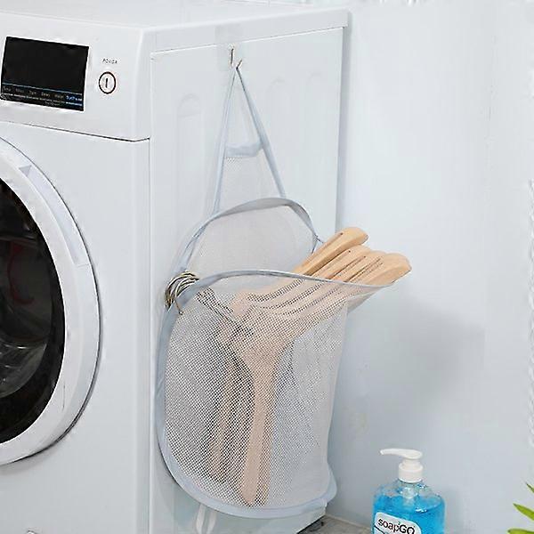 2pcs grey mesh hanging foldable laundry basket, foldable C