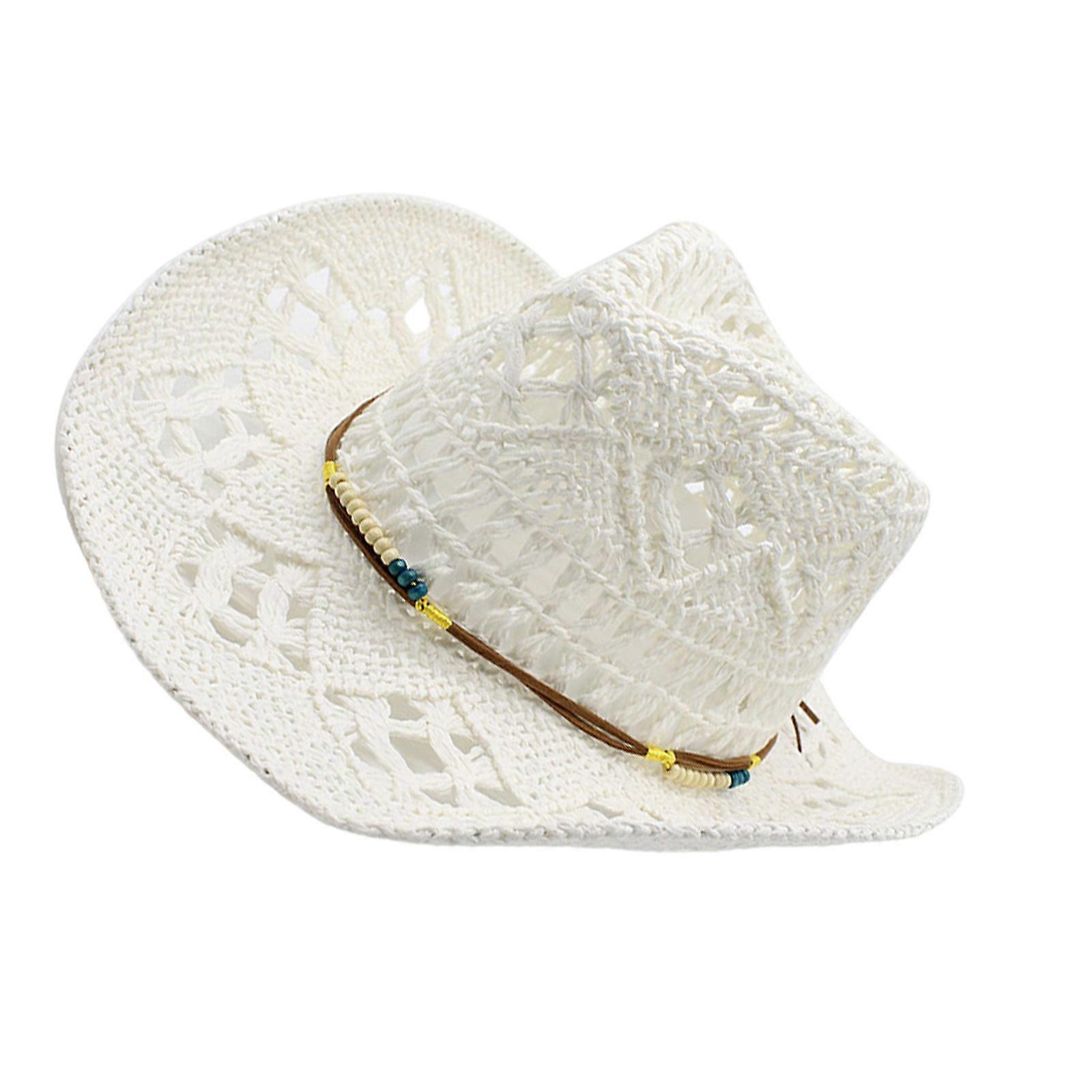 Openwork קלוע נייר קש קאובוי כובעים רחב שוליים קיץ הגנה מפני השמש חיצוני כובע חוף צבעים מרובים לבן