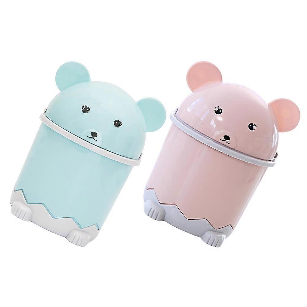 2 قطعة علب قمام سطح المكتب مقاومة للاهتراء ، دلاء قمامة متينة للاستخدام في المكتب والمنزل والحمام ، تصميم لطيف ، أزرق ووردي