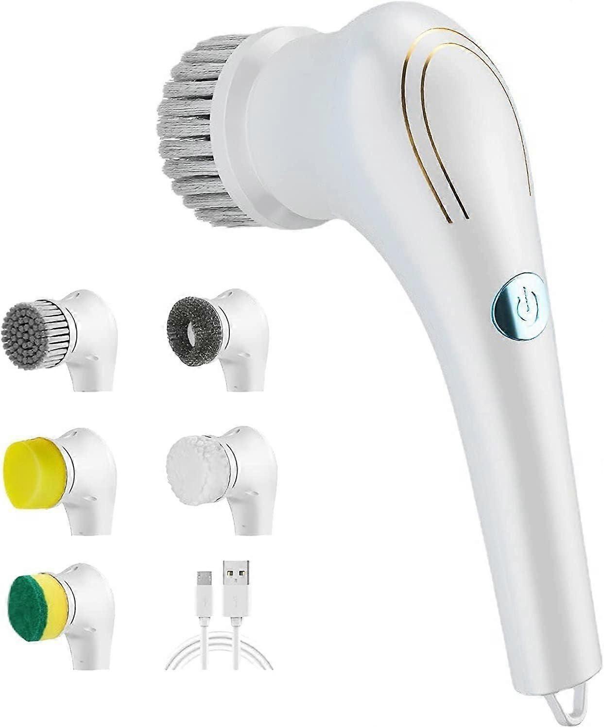 Electric Spin Scrubber Cordless Handheld Cleaning Brush with 5 Replaceable Brush Heads