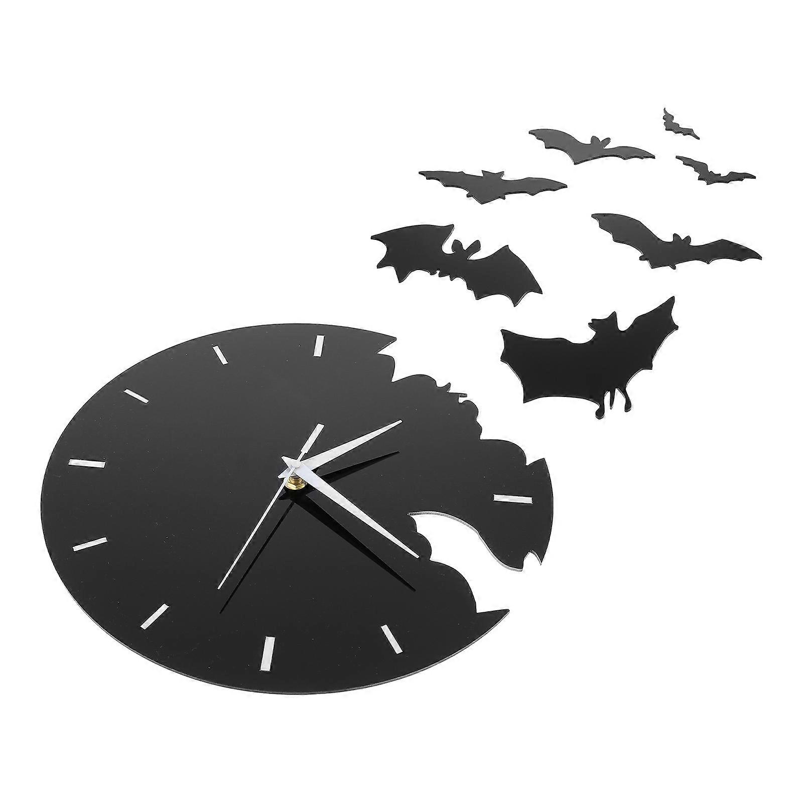 1 Set Creative Bat Shaped Wall Clock with Decors Hanging Clock