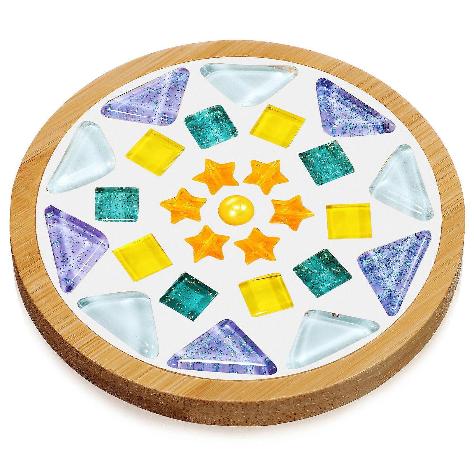 Mosaic Coaster Kit with Wooden Base for DIY Craft Projects and Home Decor Yellow 1 Set