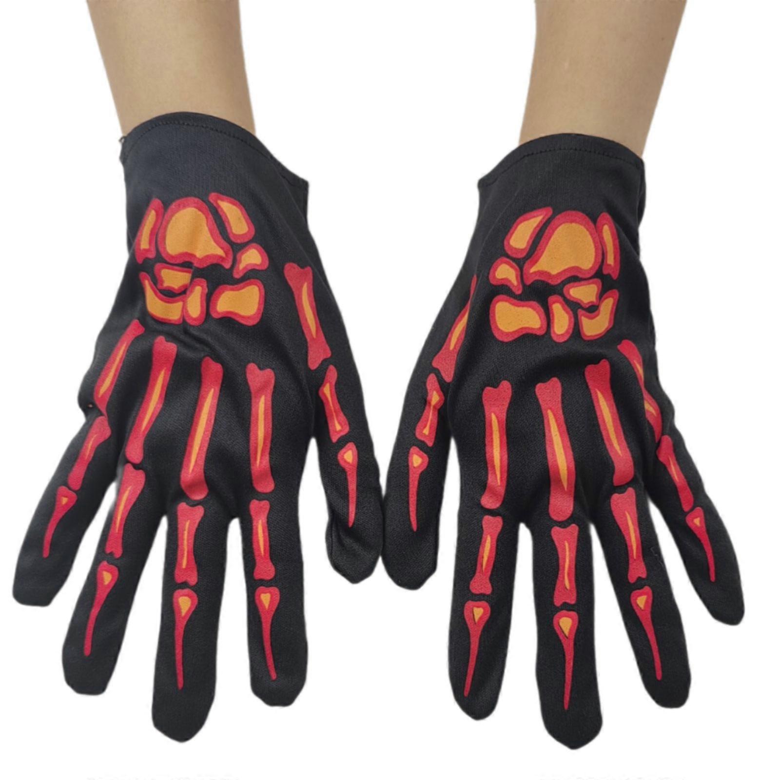 Gothic Bone Design Gloves Halloween Costume Essential Soft Textured Fabric for Punk Theme Event Multicolor