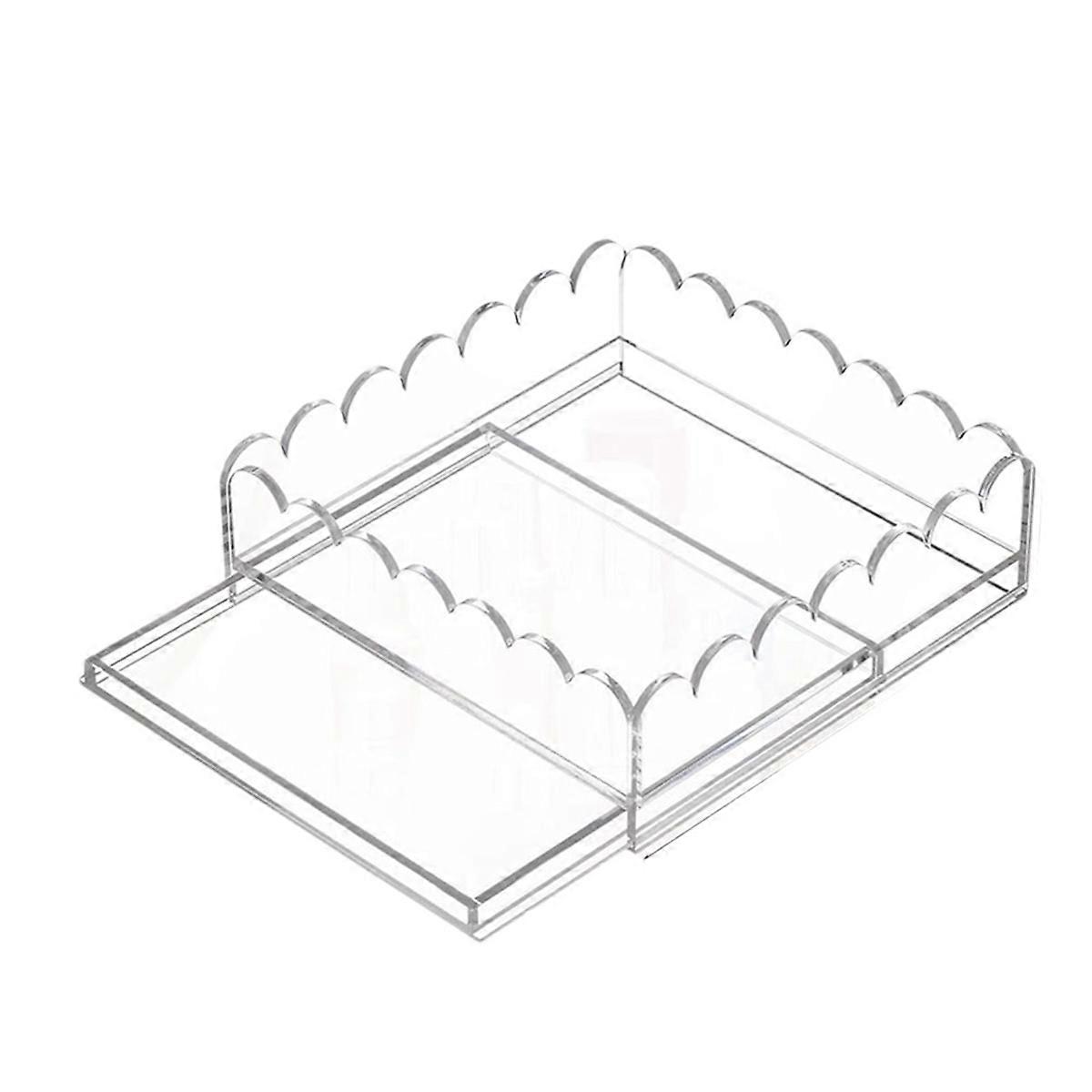 Acrylic Scalloped Tray 9x9inch Large Clear Acrylic Tray with Drawer for Insert Photos, Art, and Fab