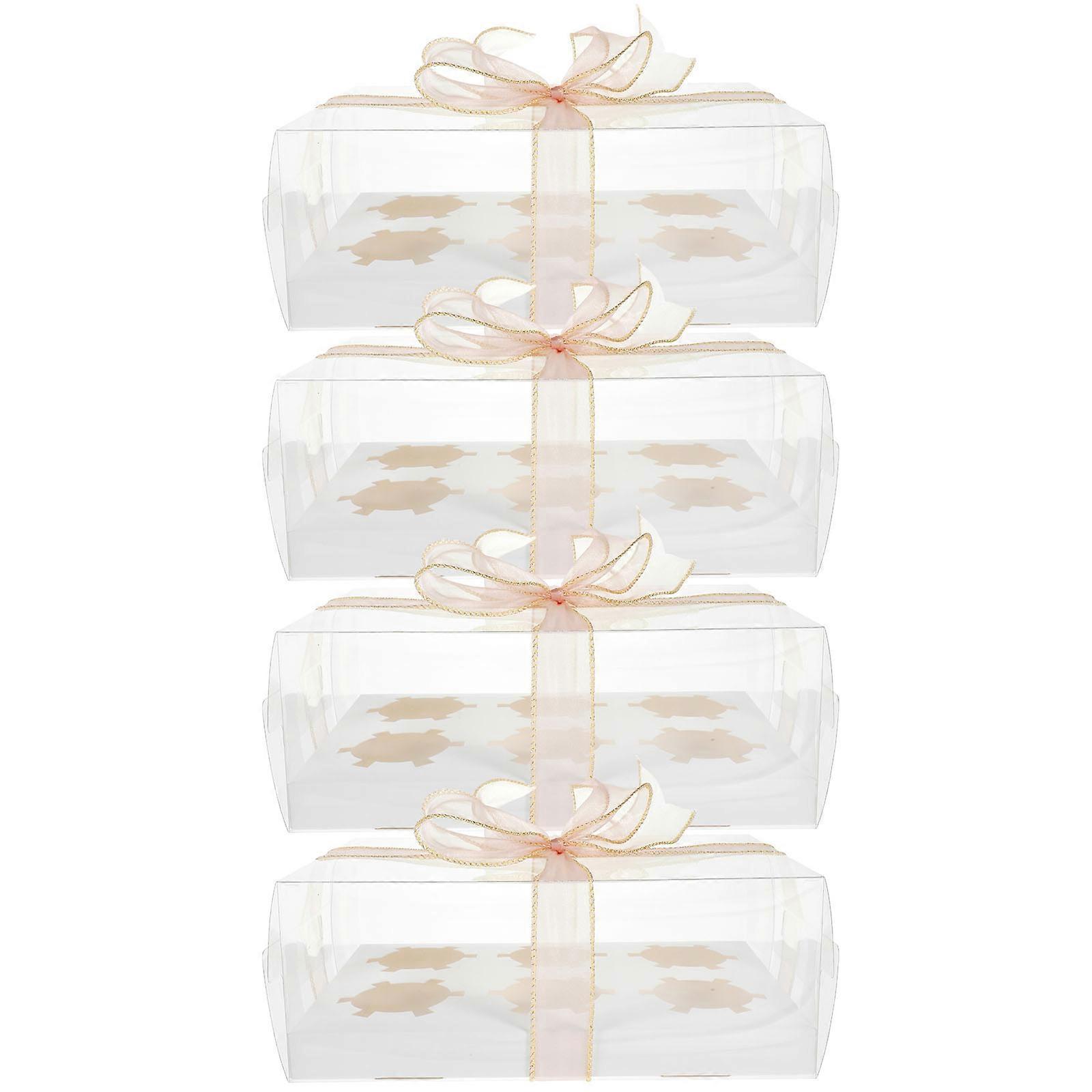 Clear Bakery Boxes for Packaging Donuts Cupcakes with 6 Holes Inserts Portable PET Paper Containers