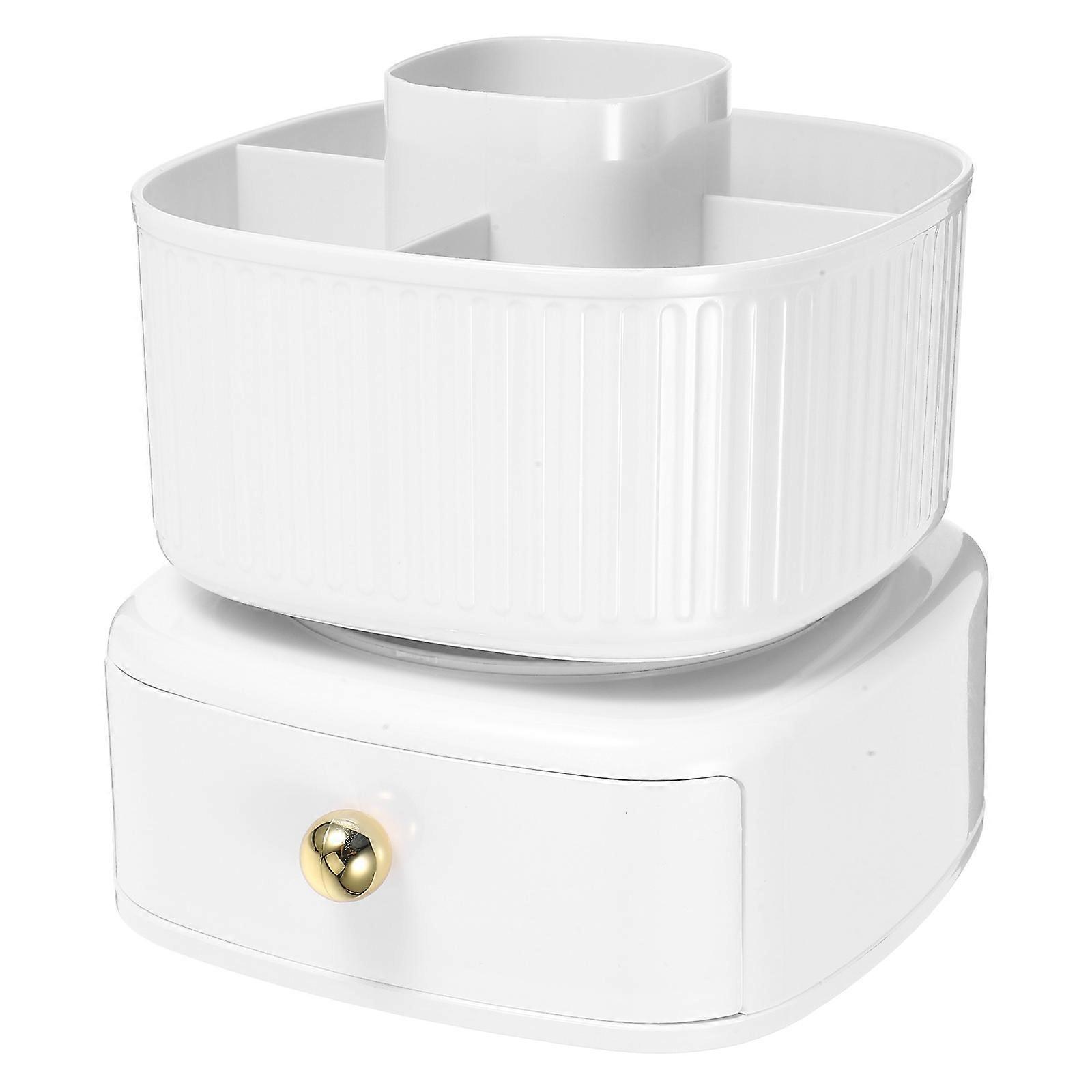 Rotating Pen Holder Makeup Brush Organizer with Drawer Space Saving Desktop Storage for Office Easy to Clean