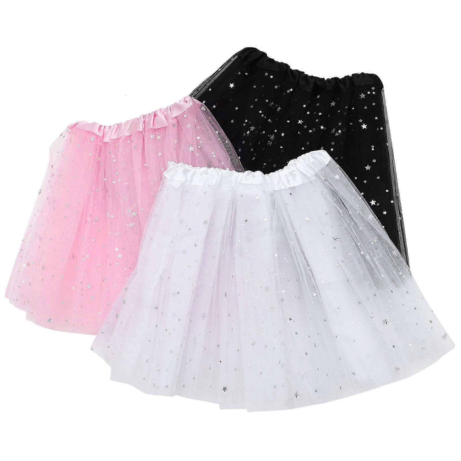 Children's Tutu Skirt for Party Wear Layered Fashionable Style Comfortable Mesh Material 3Pcs