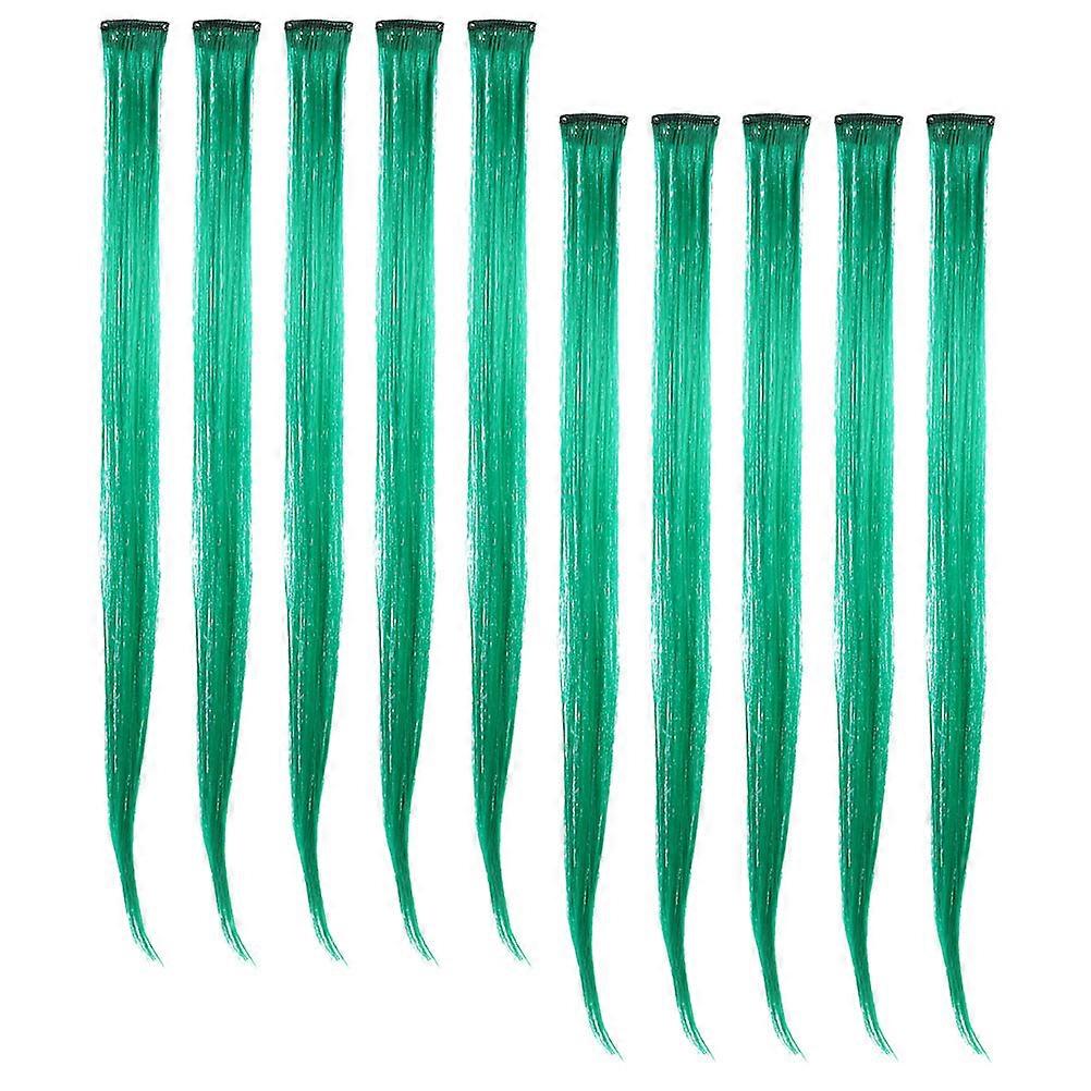 a refined and engaging product description based on your input:
**10 Pcs Green Colored Hair Extensions for Women – Vibrant Straight Hairpieces