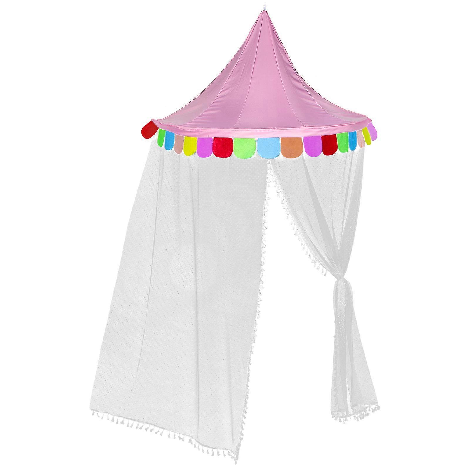 Childrens Toy Tent Half-Moon Dome Shape Pink 130x130cm Bug and Dust Protection Indoor Play Tent 1Set