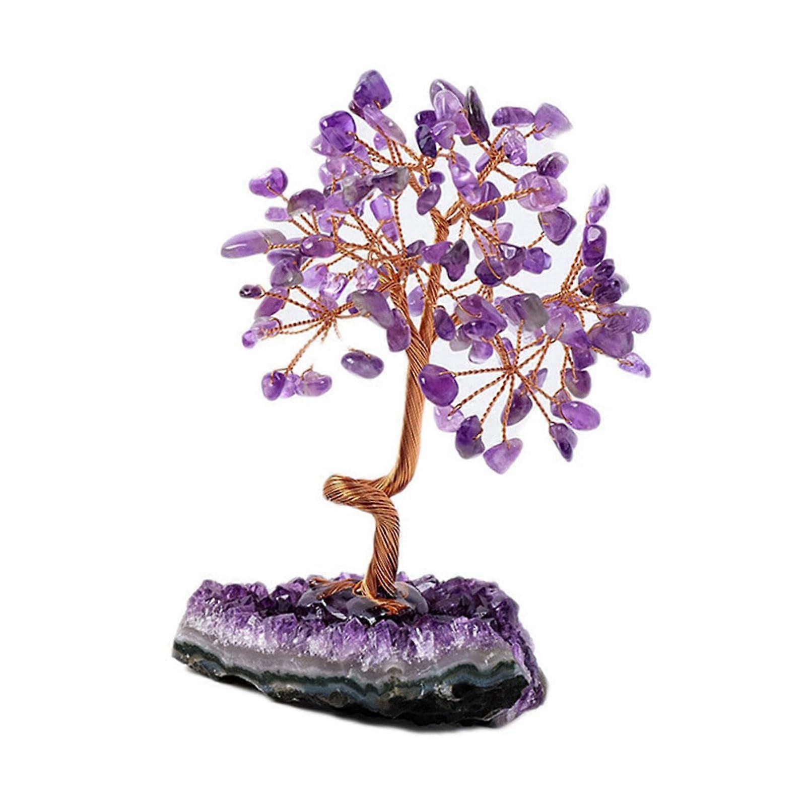 Amethyst Crystal Tree with Gemstone Cluster Base, Feng Shui Bonsai Money Tree for Positive Energy and Home Decoration, Crystal Money Tree