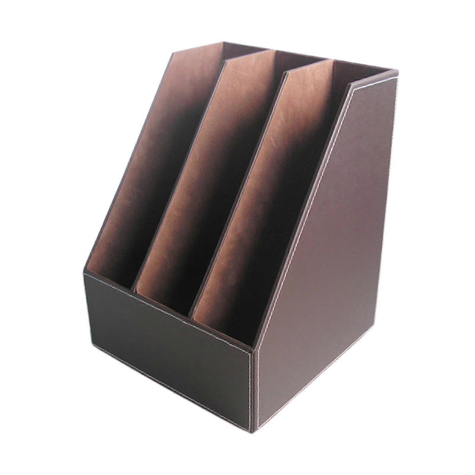 Vertical desk file holder for home and office document storage, brown