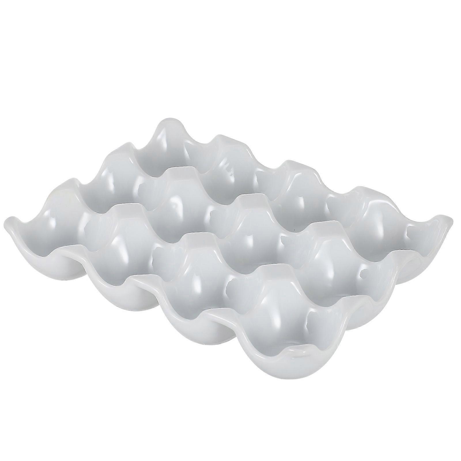 Household Egg Storage Tray Ceramic Egg Holder Refrigerator Eggs Keeper (White)