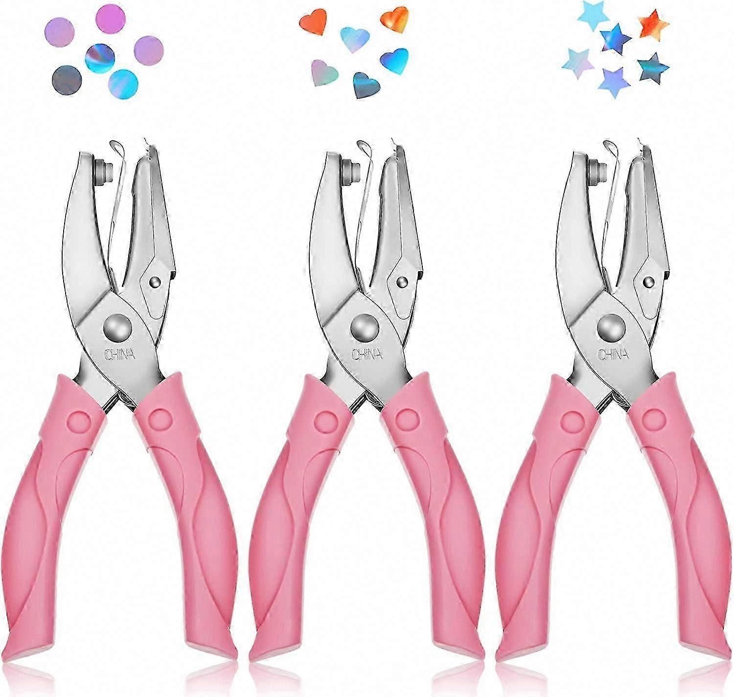 3 Pcs Handheld Hole Punch for Paper - Metal Single Hole Puncher with Soft Grip, 0.25 Inch Circle Star Heart Shape